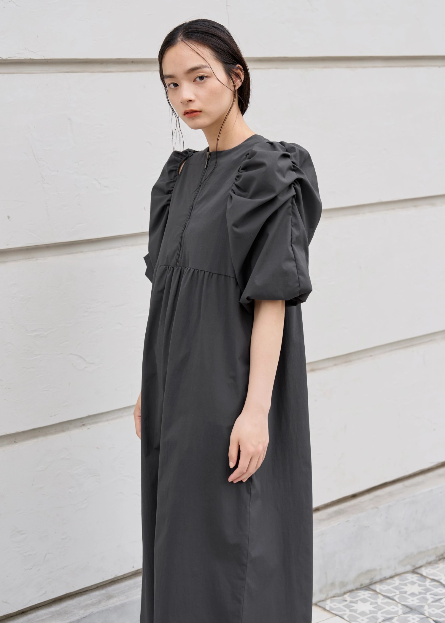 volume gather half sleeve open shoulder OP