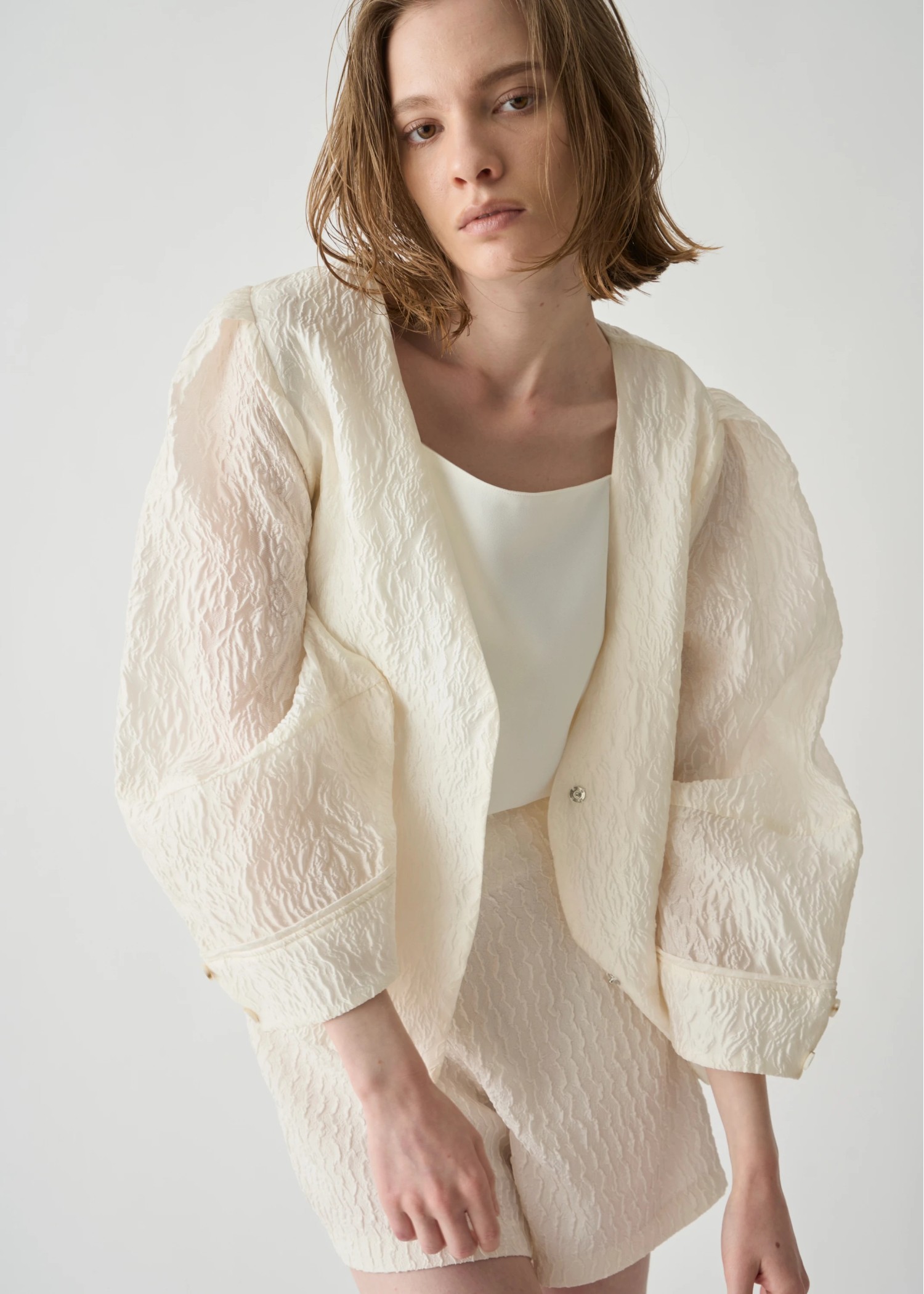 floating sheer jacquard no collar JK