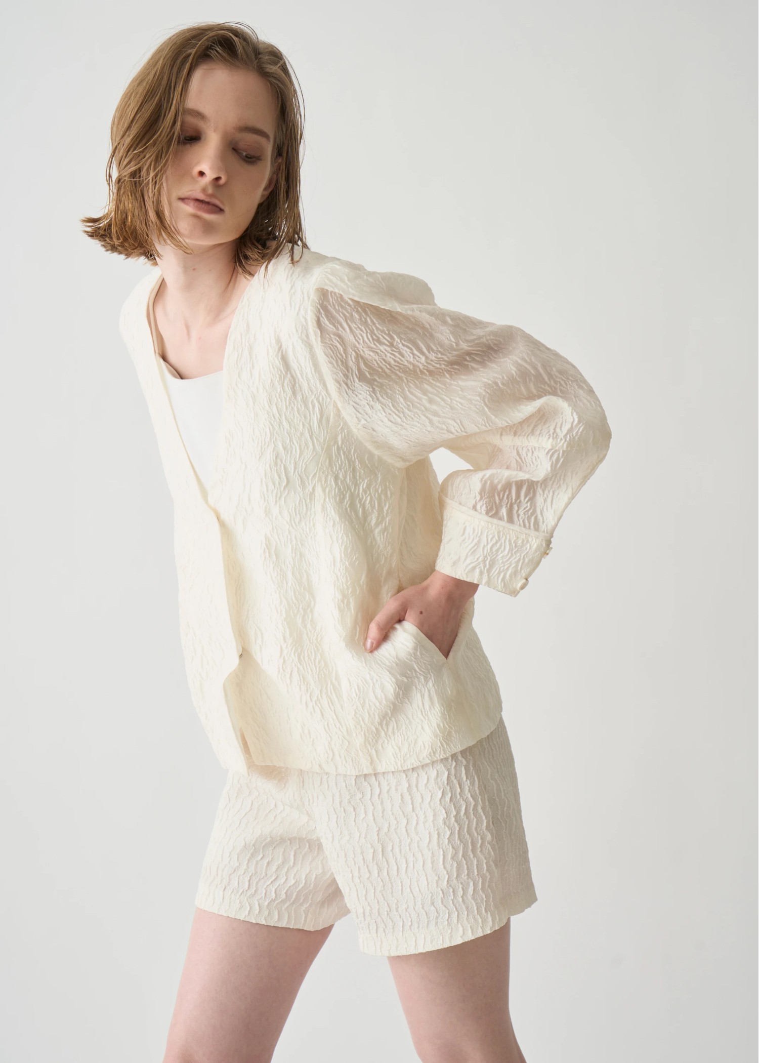 floating sheer jacquard no collar JK