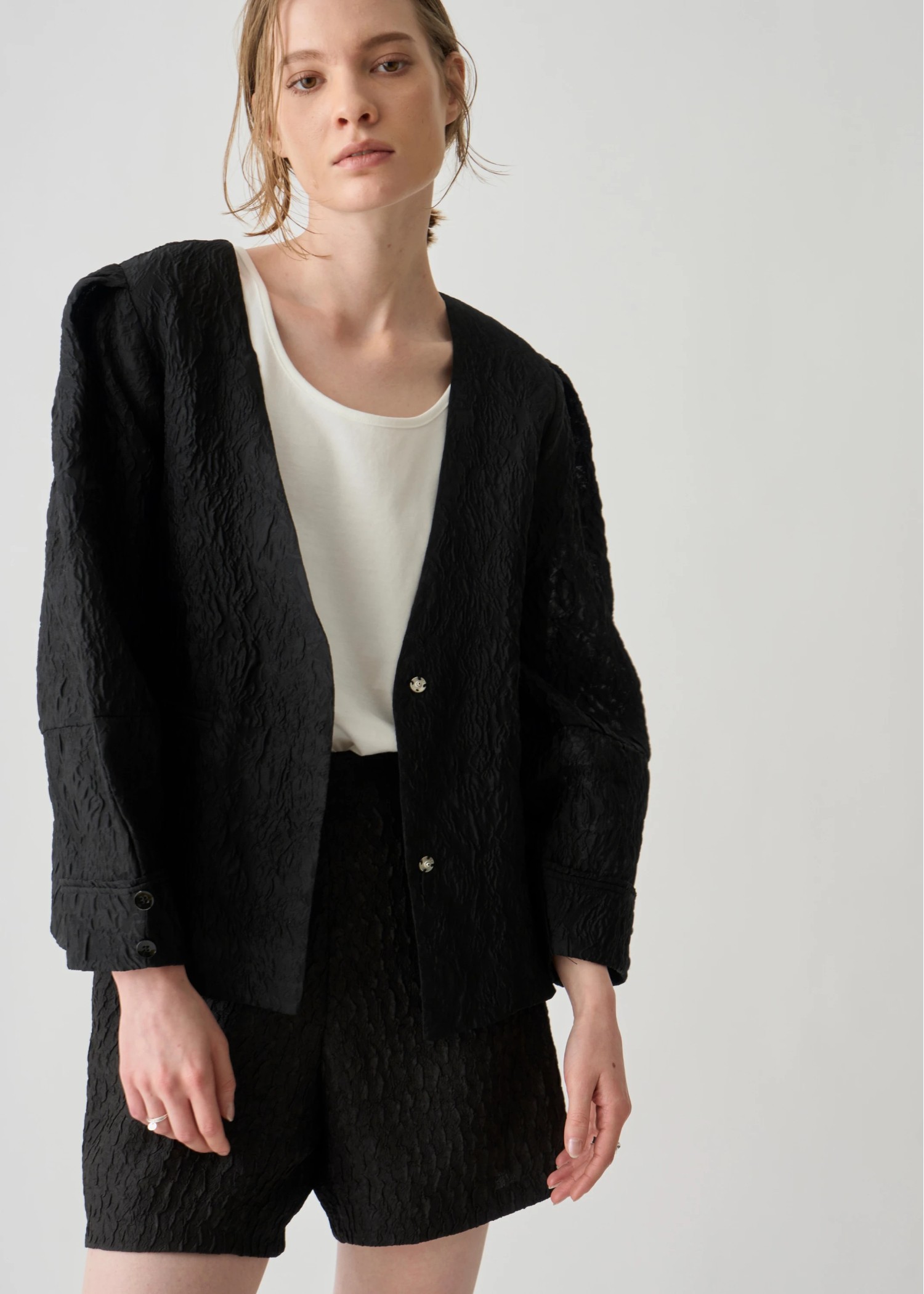 floating sheer jacquard no collar JK