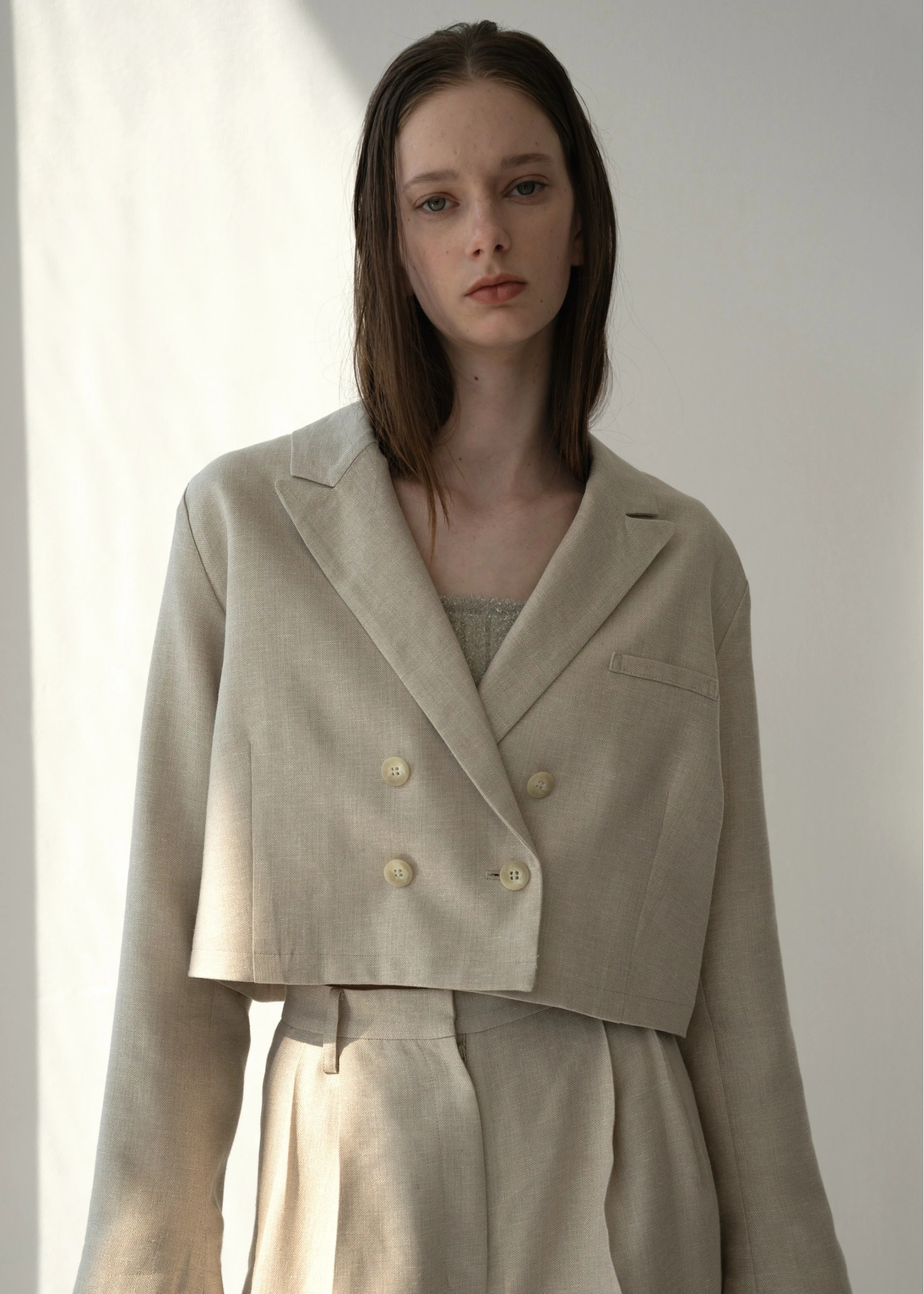 short lame linen twill peaked lapel JK