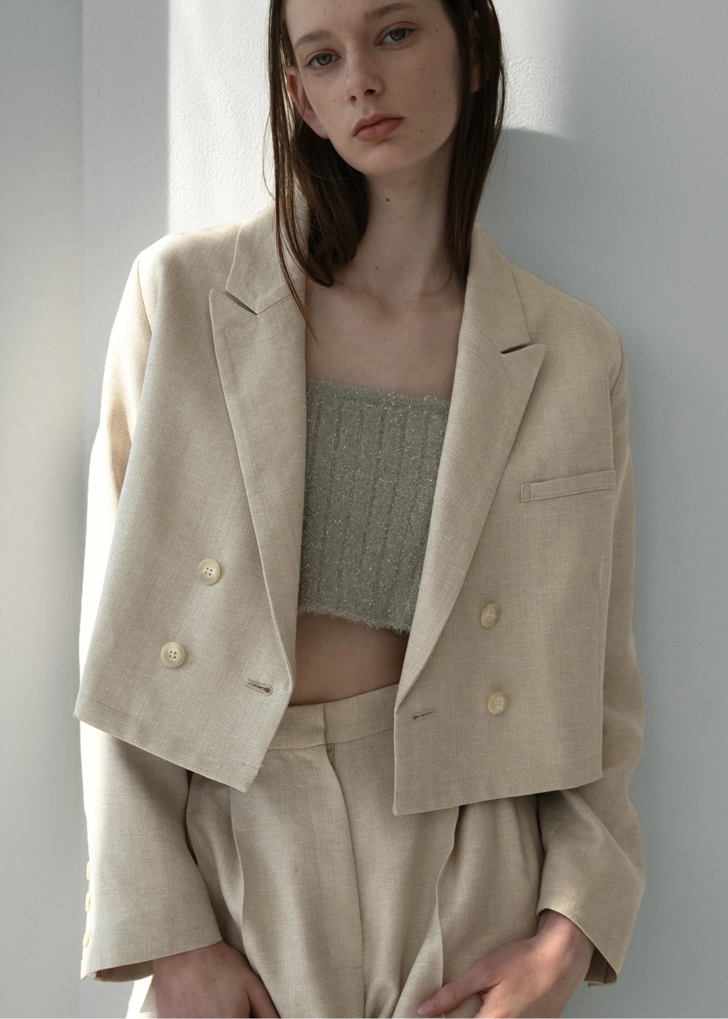 short lame linen twill peaked lapel JK