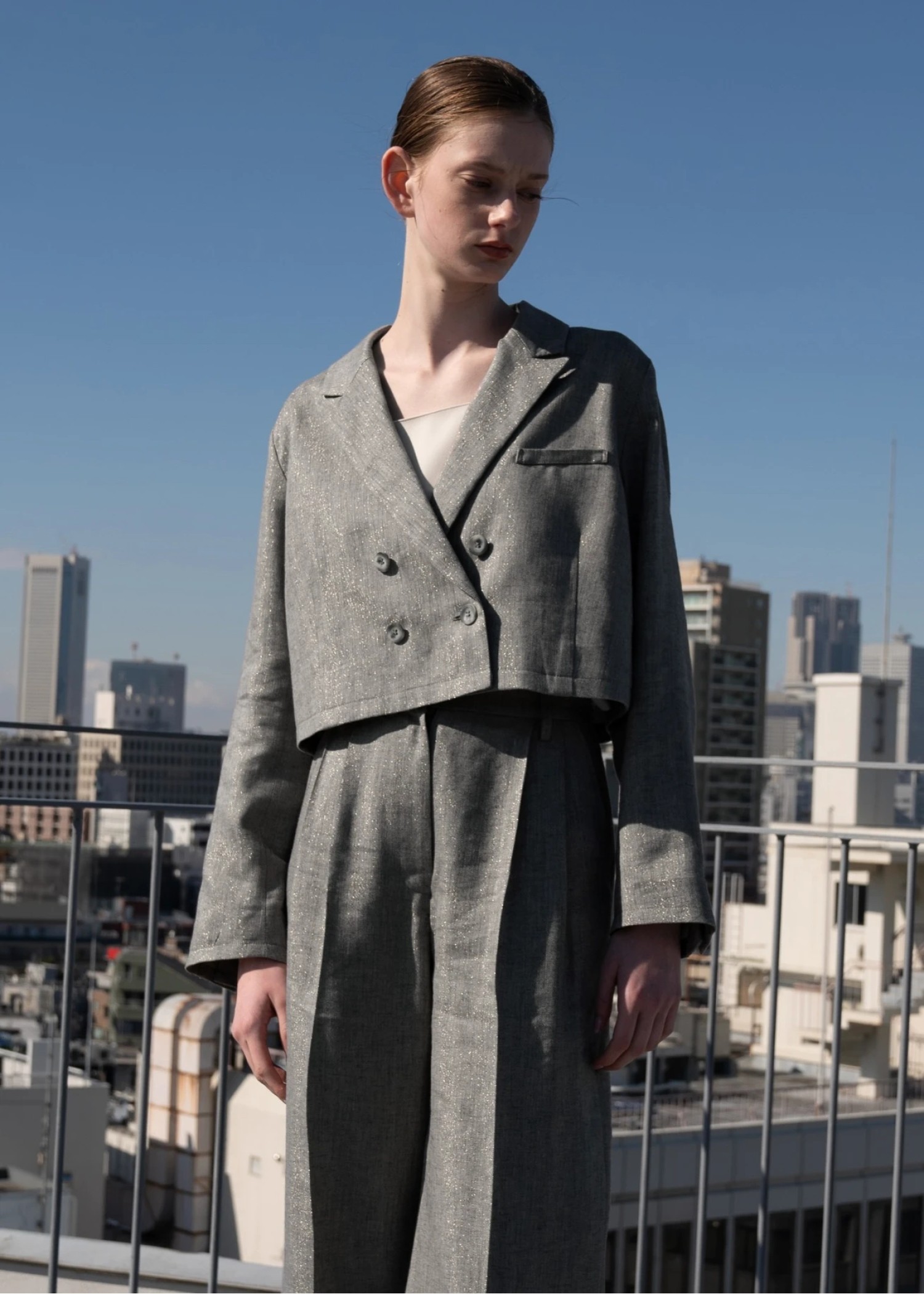 short lame linen twill peaked lapel JK