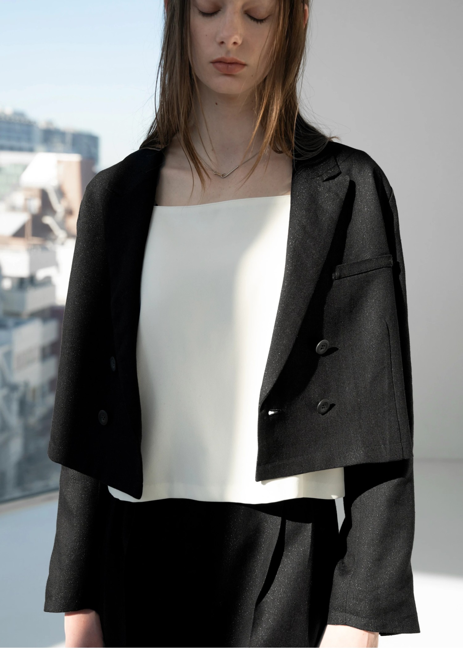 short lame linen twill peaked lapel JK