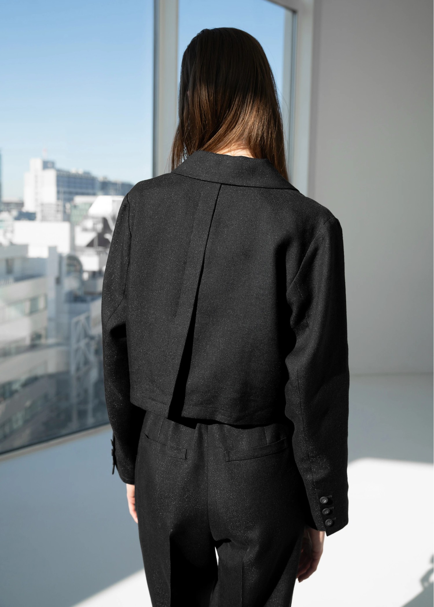 short lame linen twill peaked lapel JK