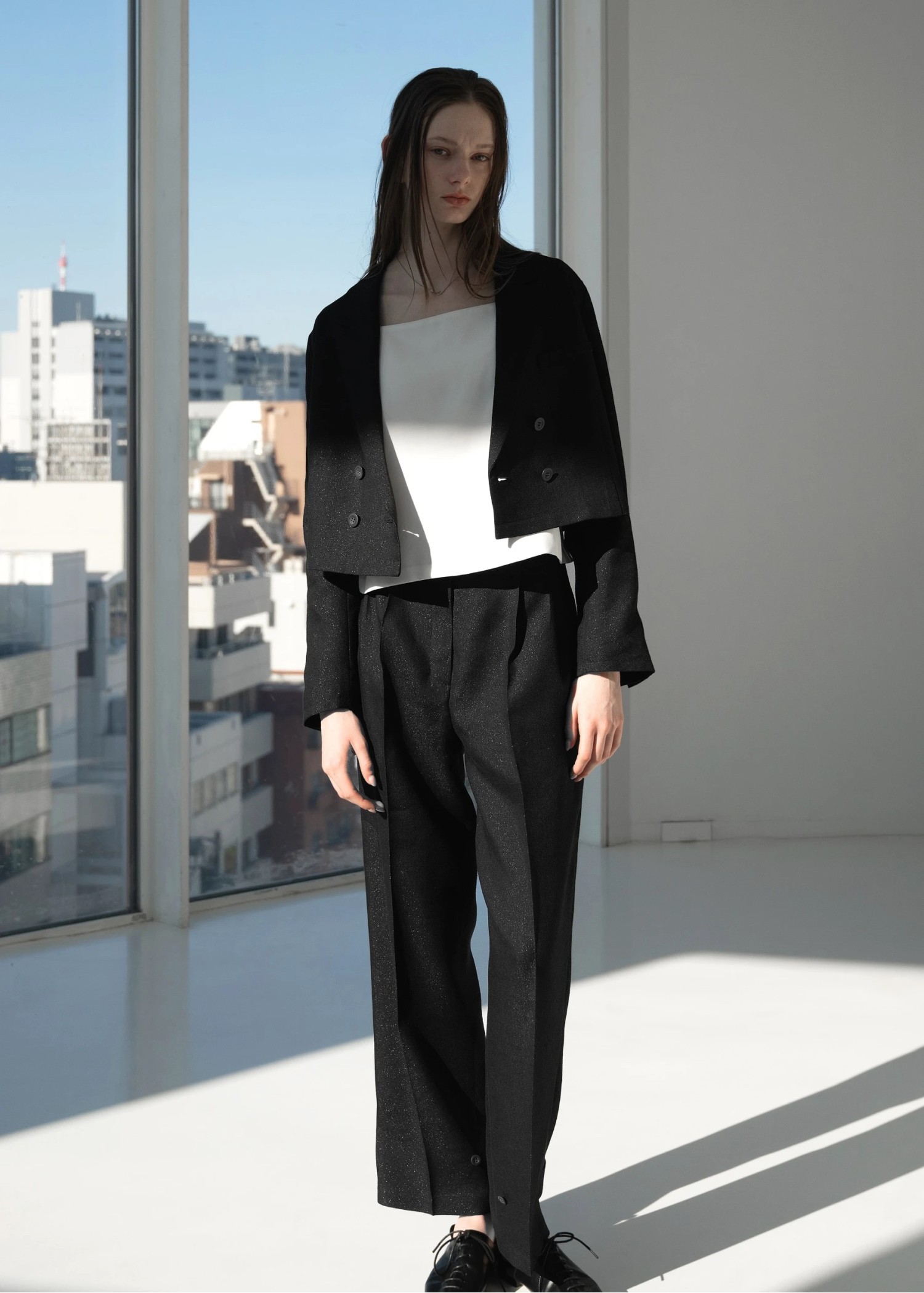 short lame linen twill peaked lapel JK