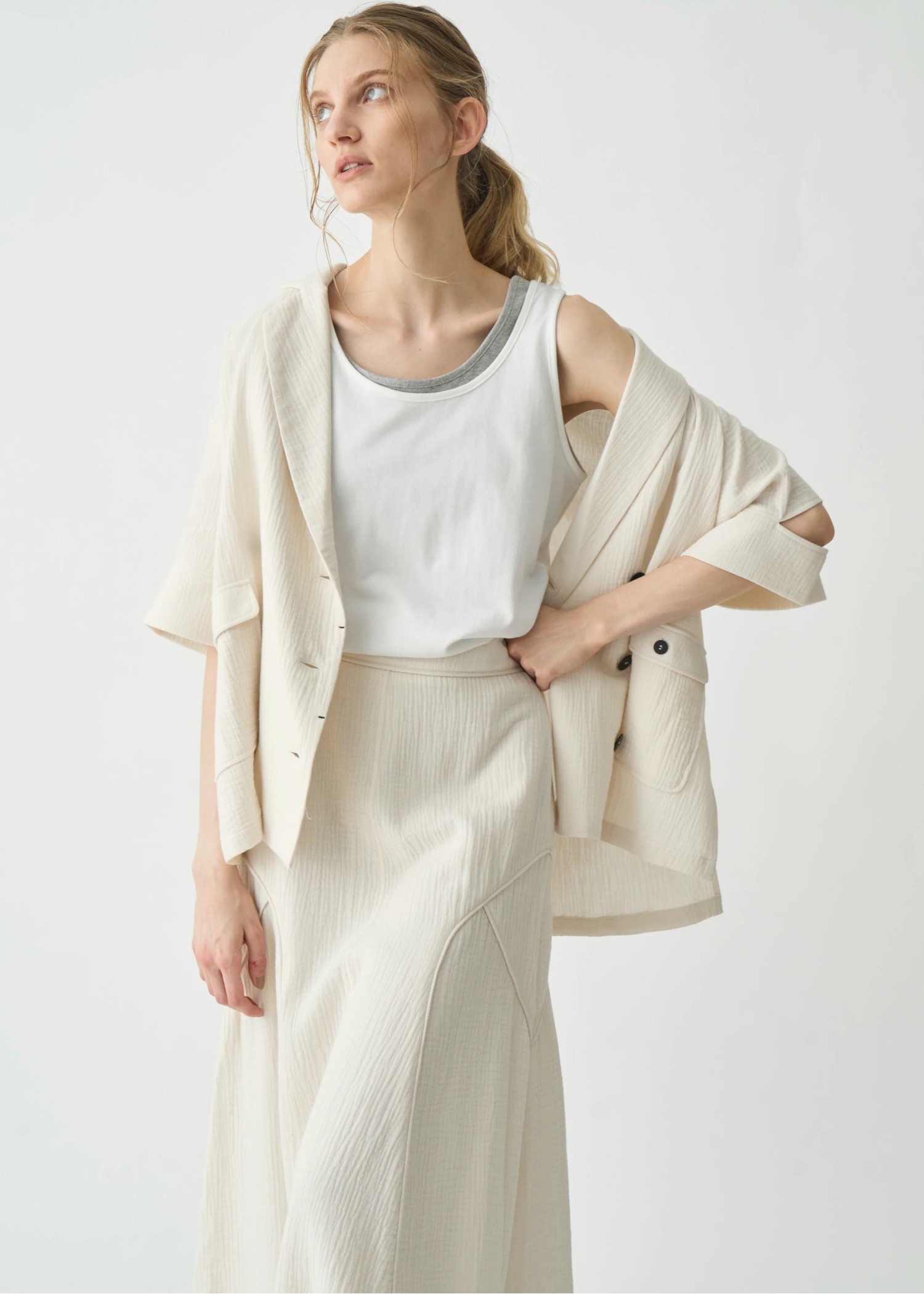 double gauze slit sleeve tailored JK