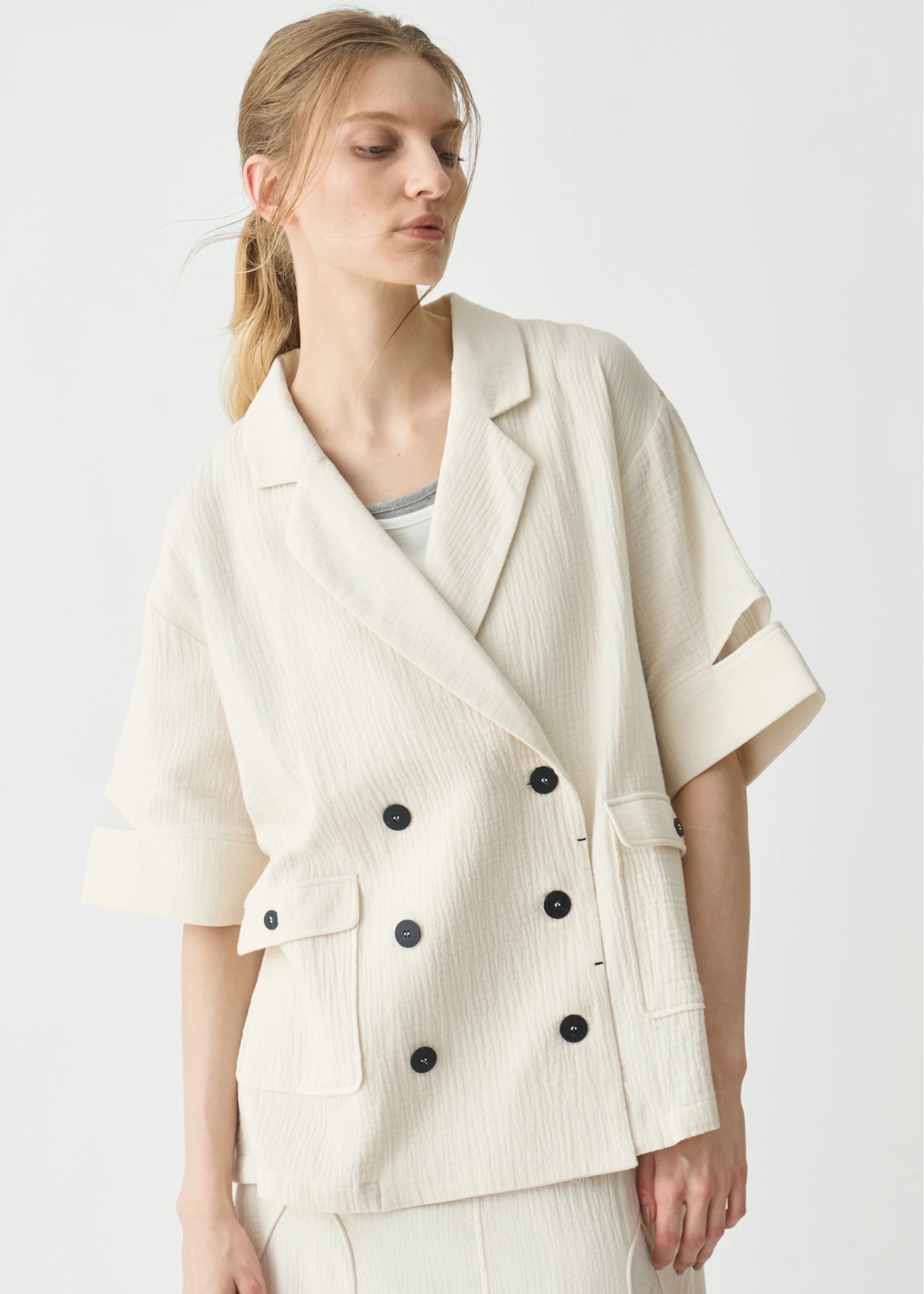 double gauze slit sleeve tailored JK