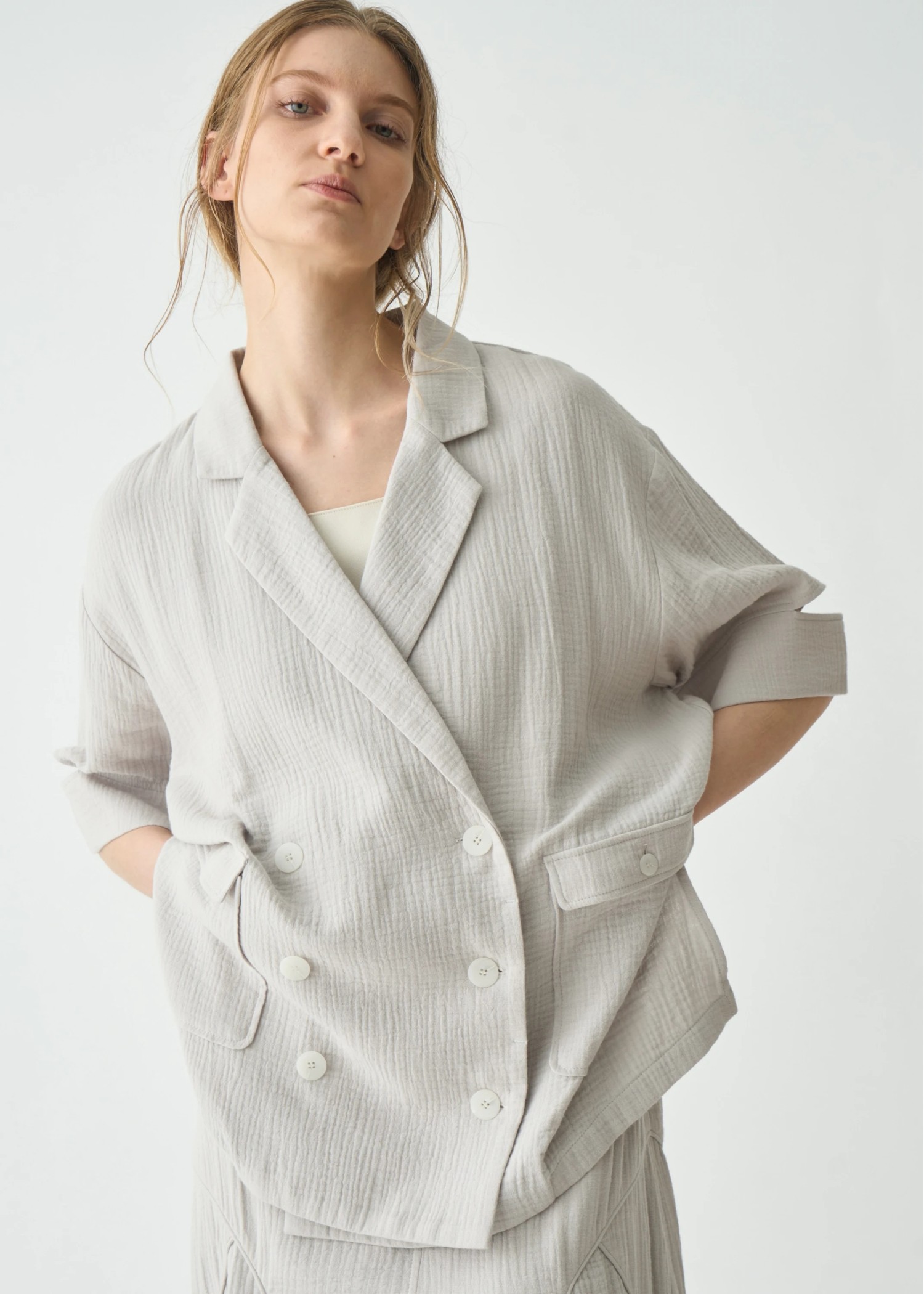 double gauze slit sleeve tailored JK