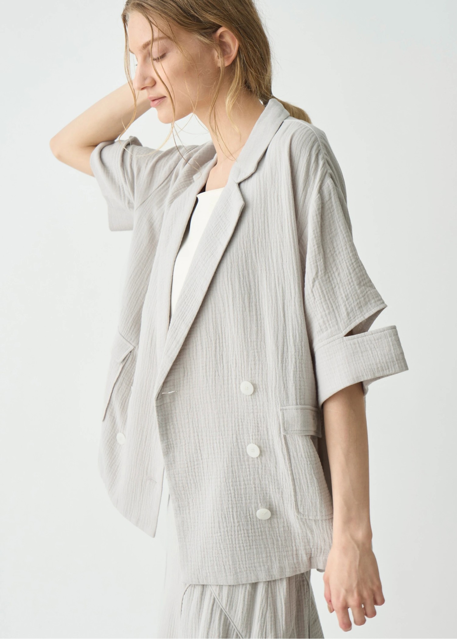 double gauze slit sleeve tailored JK