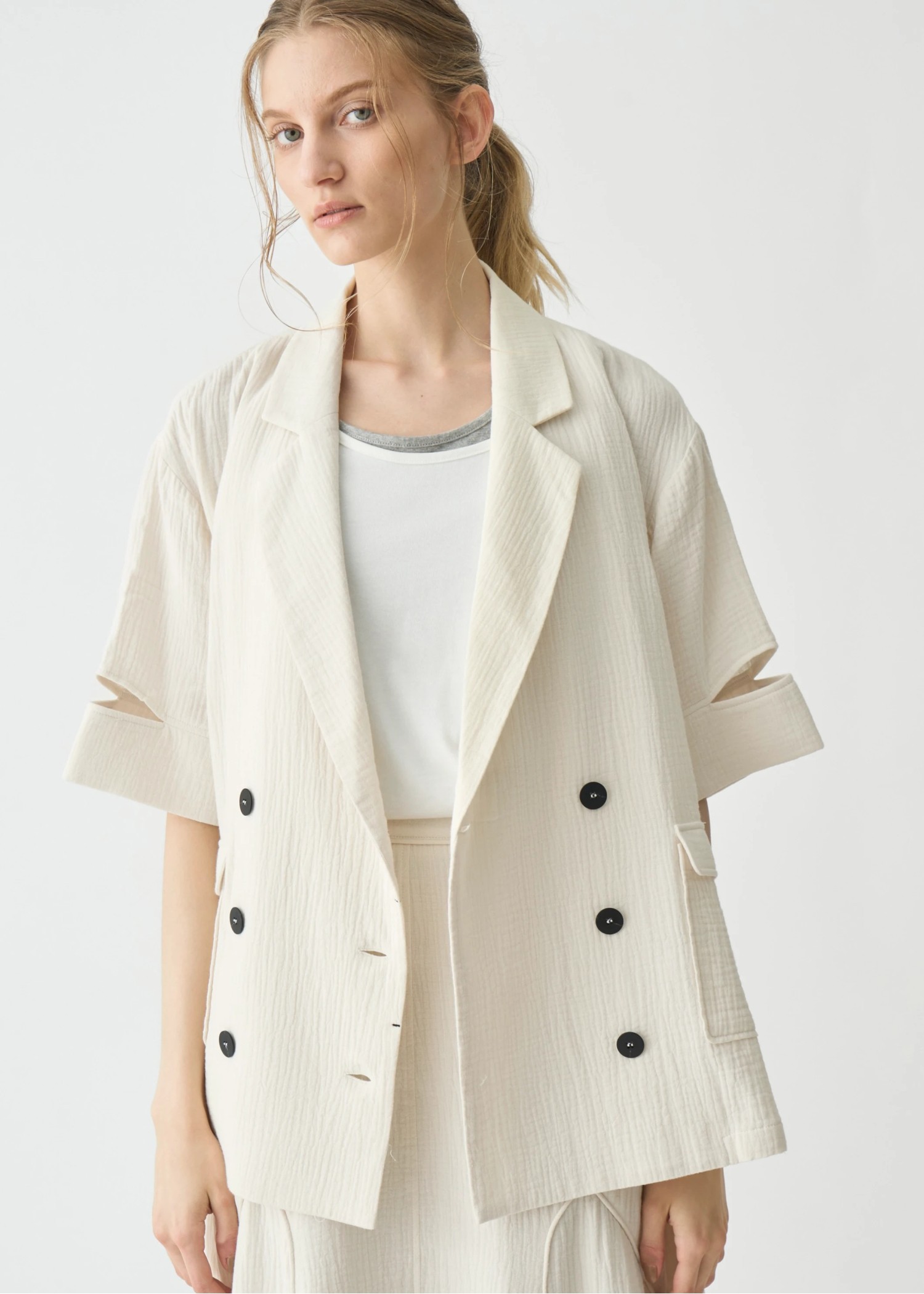 double gauze slit sleeve tailored JK