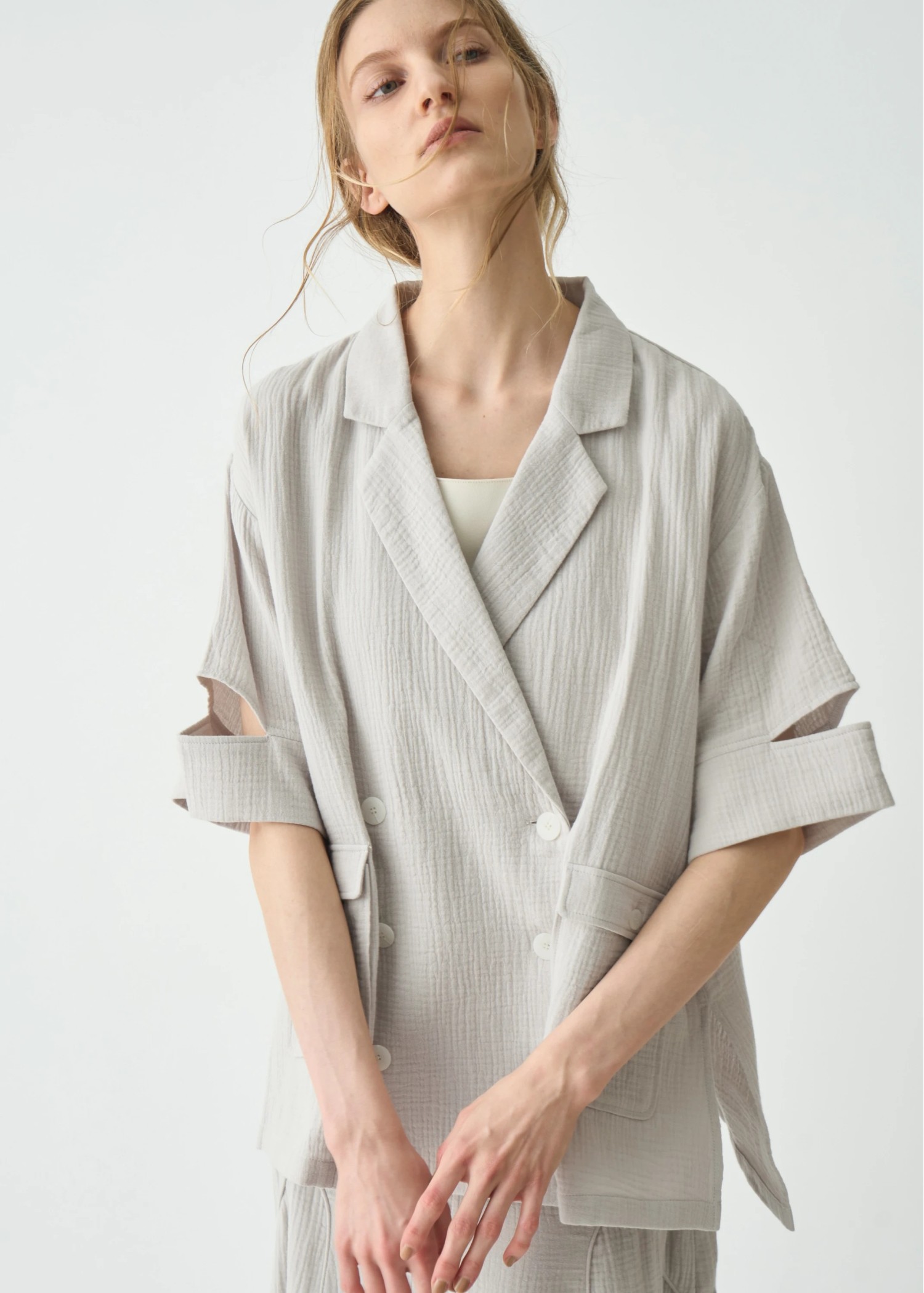 double gauze slit sleeve tailored JK