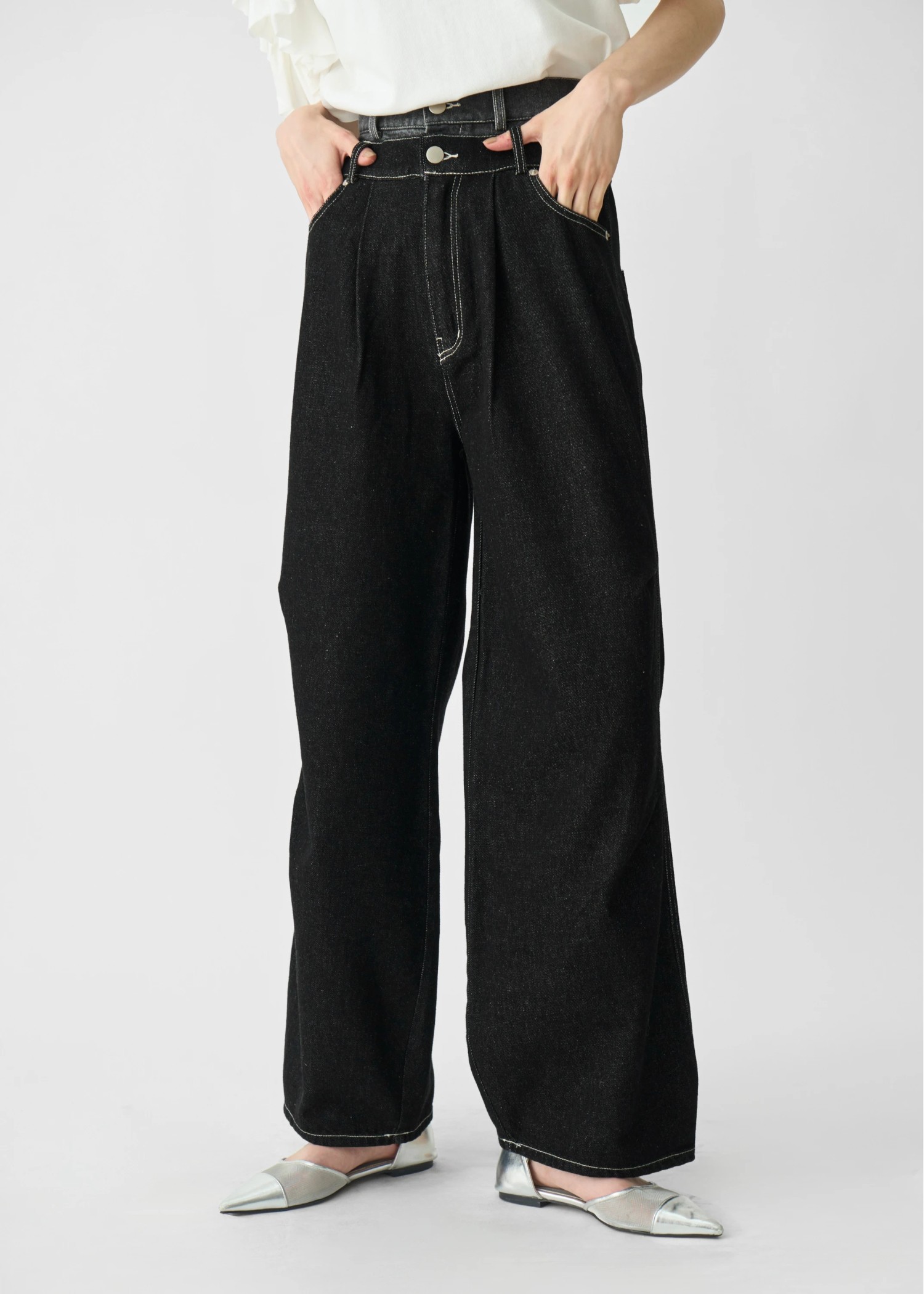 double belt side tuck denim PT