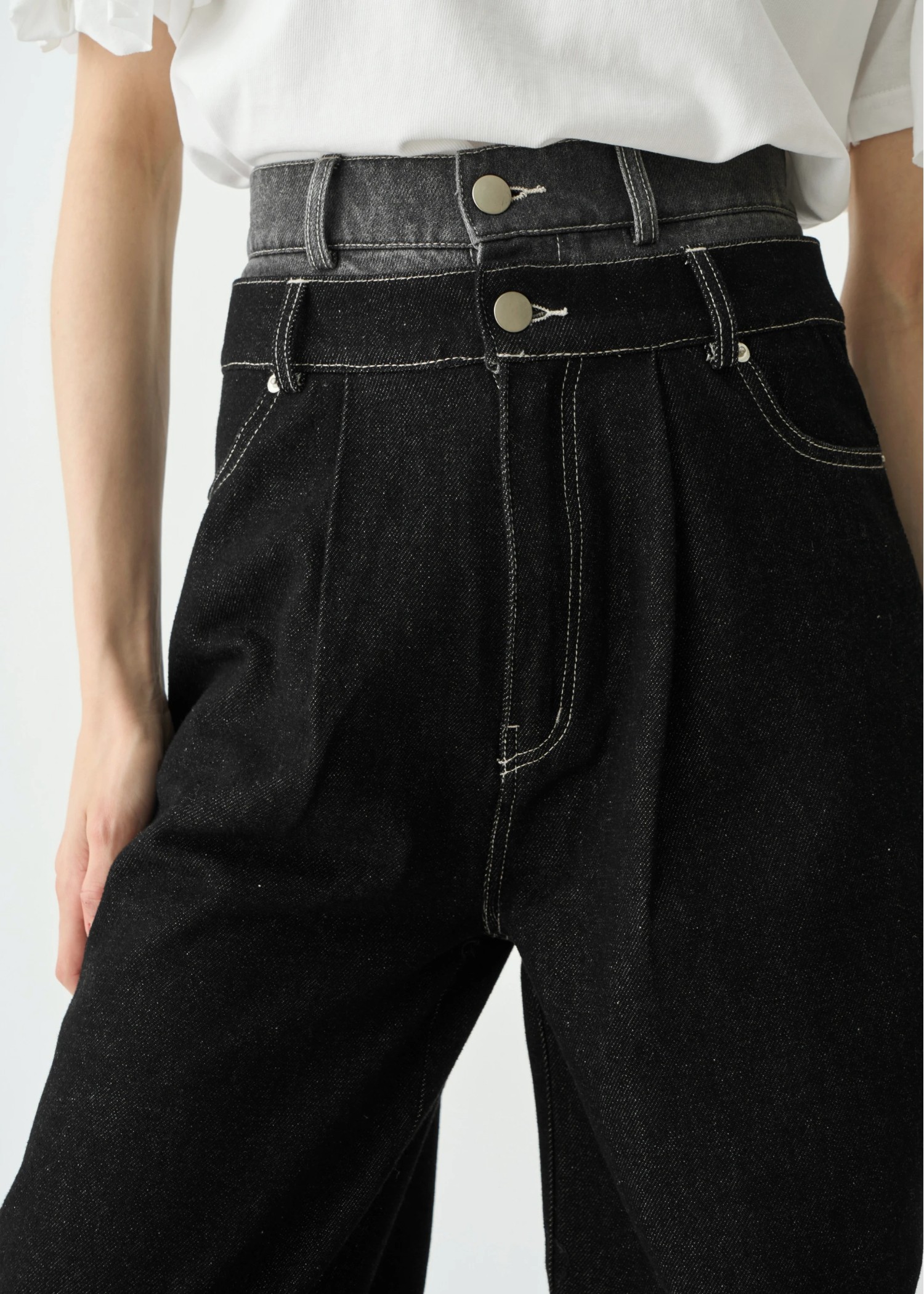 double belt side tuck denim PT