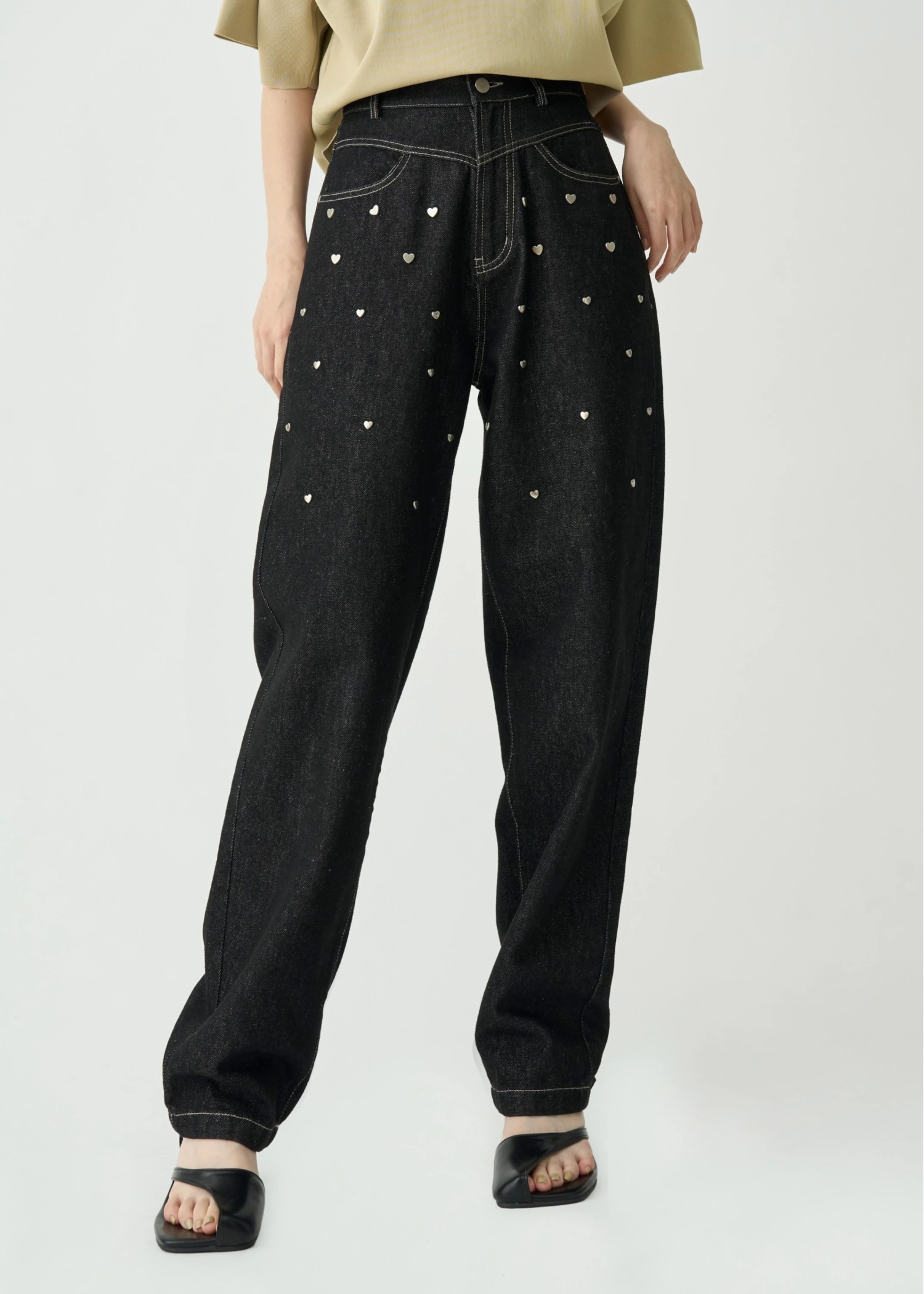 heart rivet & embroidery denim PT