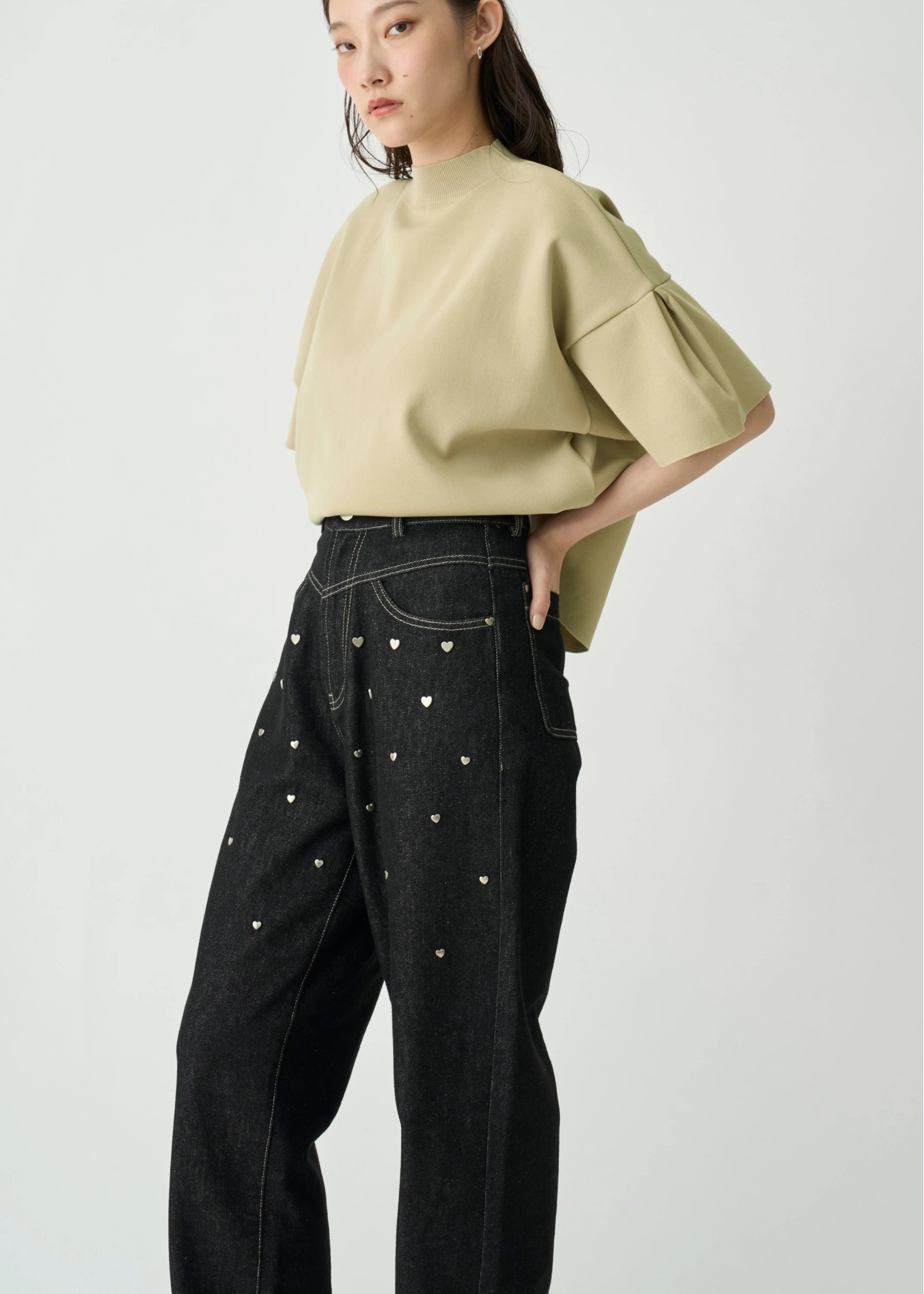 heart rivet & embroidery denim PT