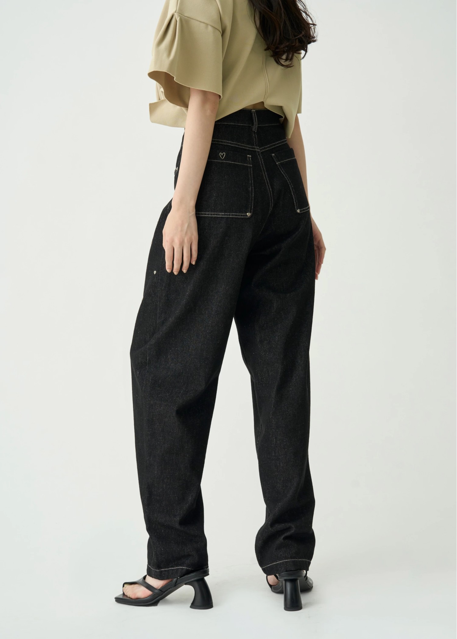 heart rivet & embroidery denim PT