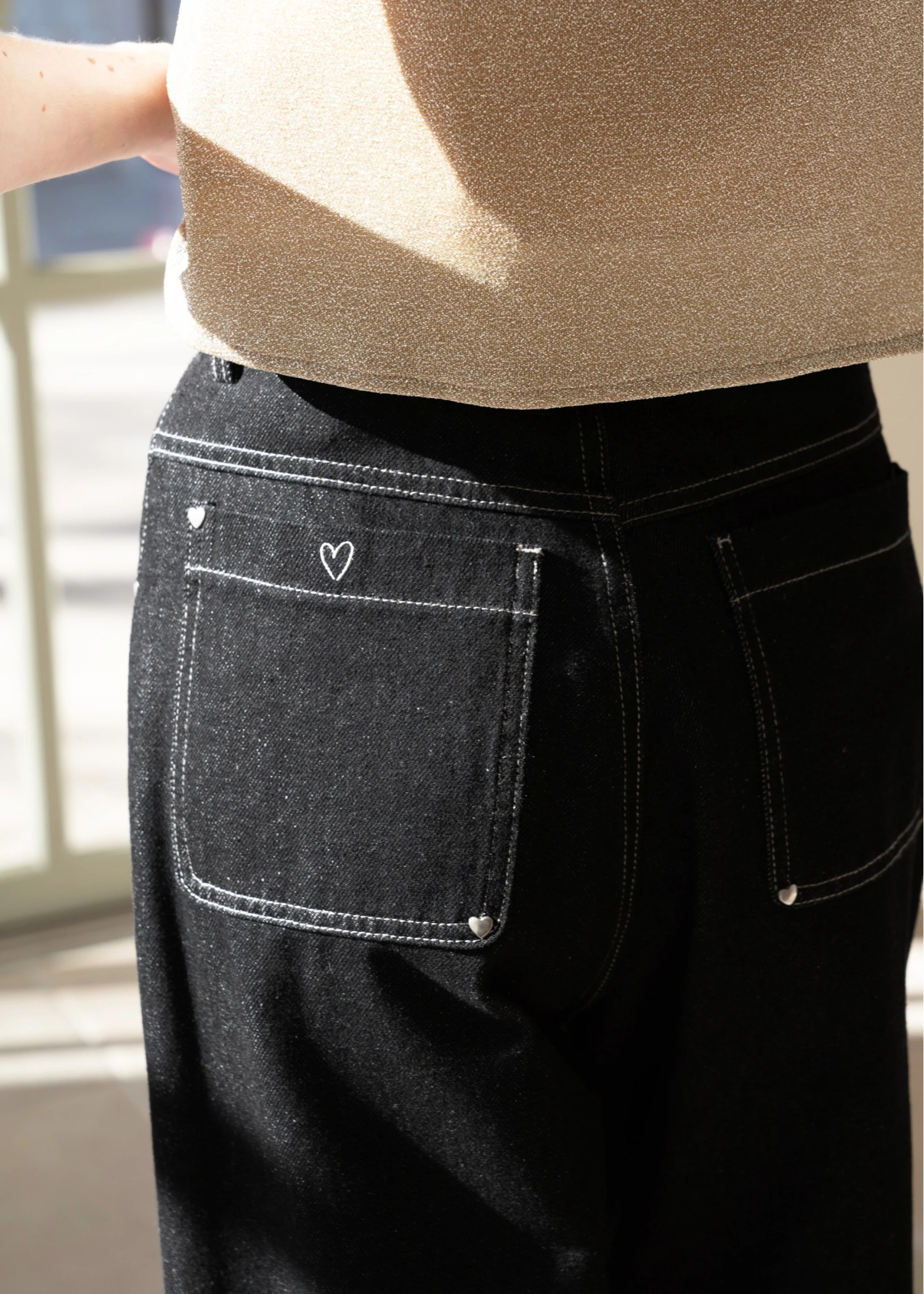 heart rivet & embroidery denim PT