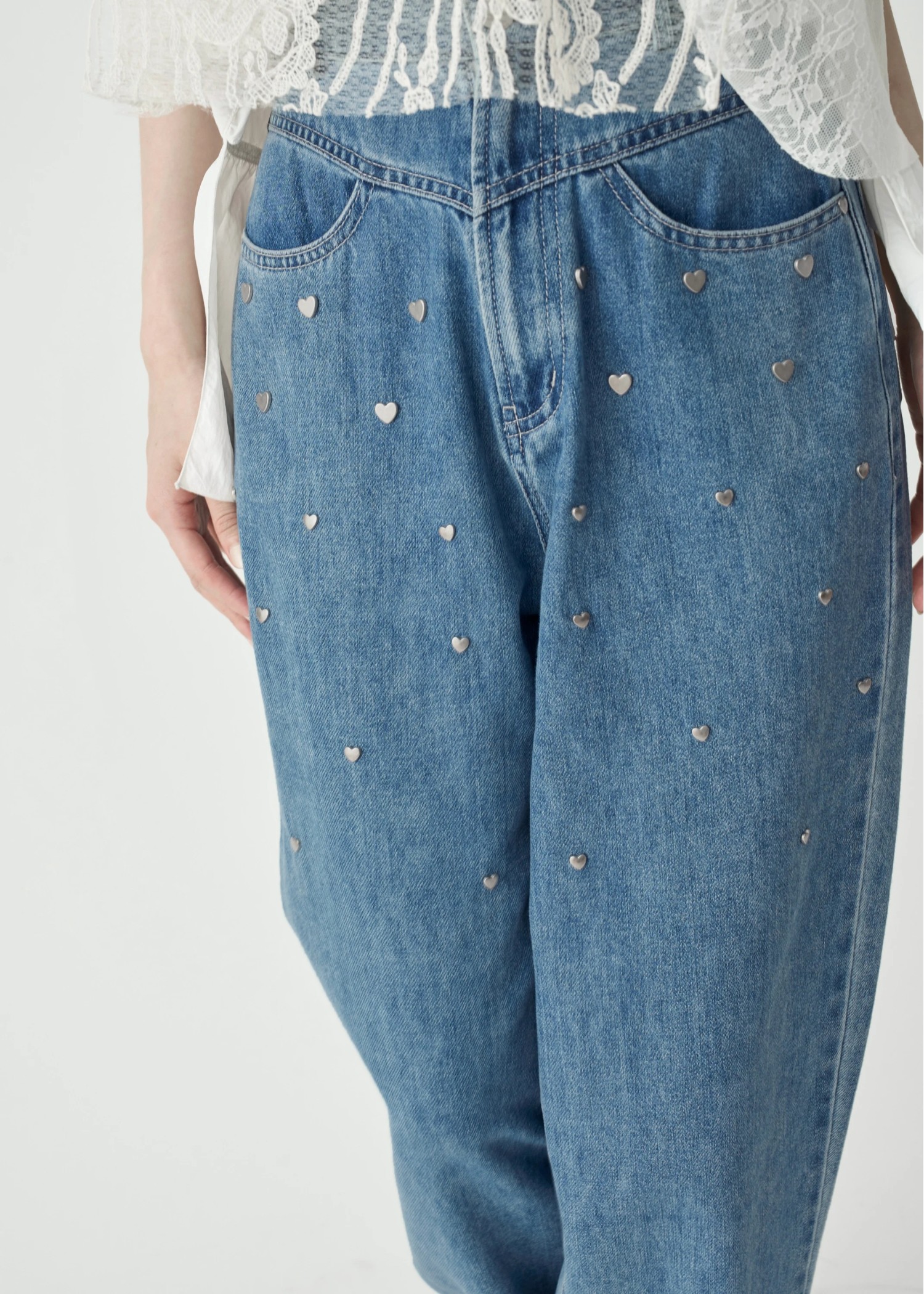 heart rivet & embroidery denim PT