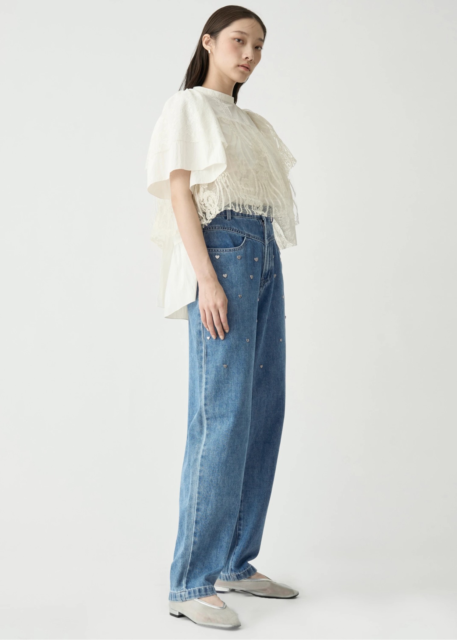 heart rivet & embroidery denim PT