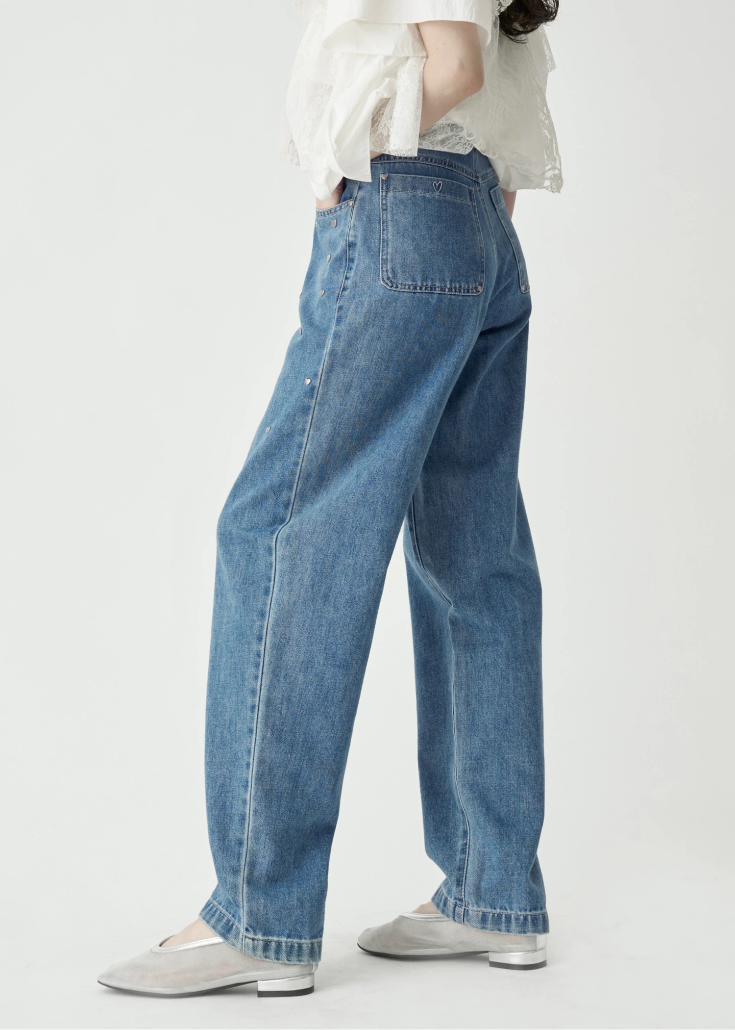 heart rivet & embroidery denim PT