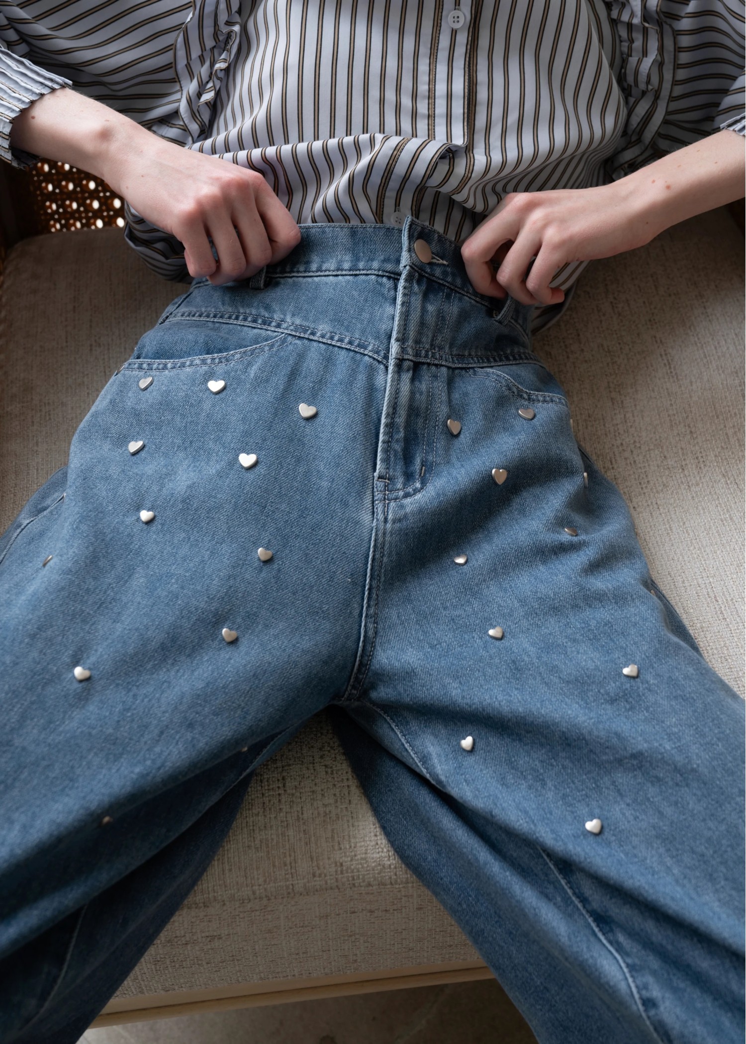 heart rivet & embroidery denim PT