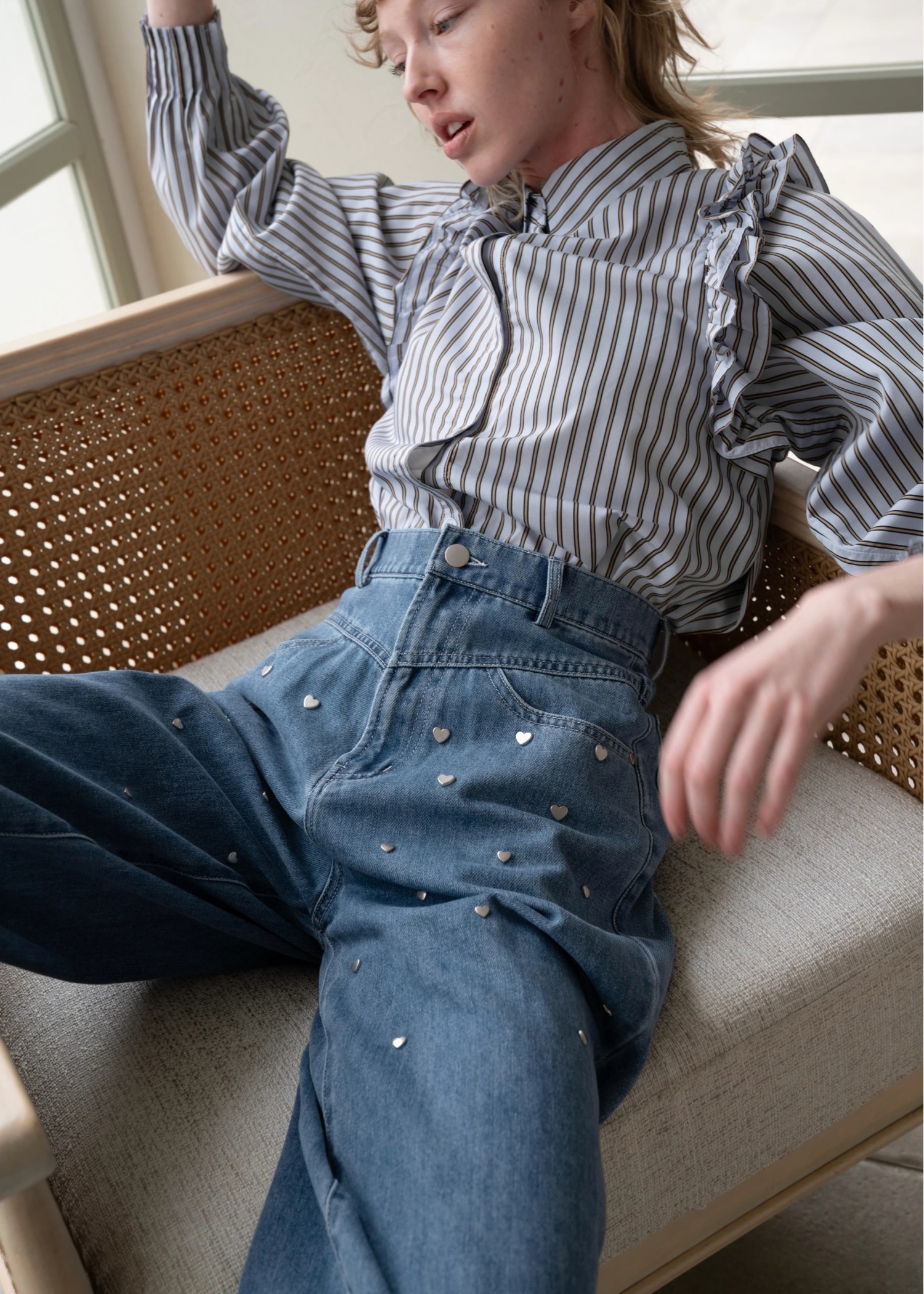 heart rivet & embroidery denim PT