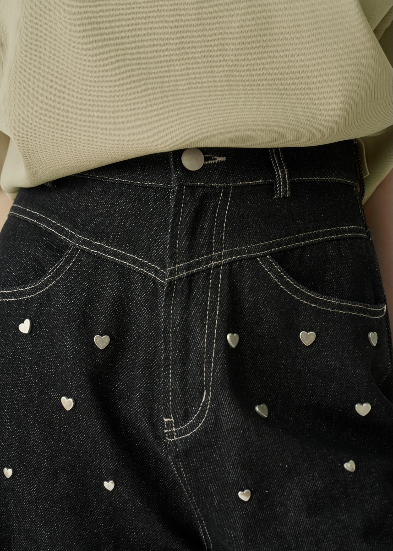 heart rivet & embroidery denim PT