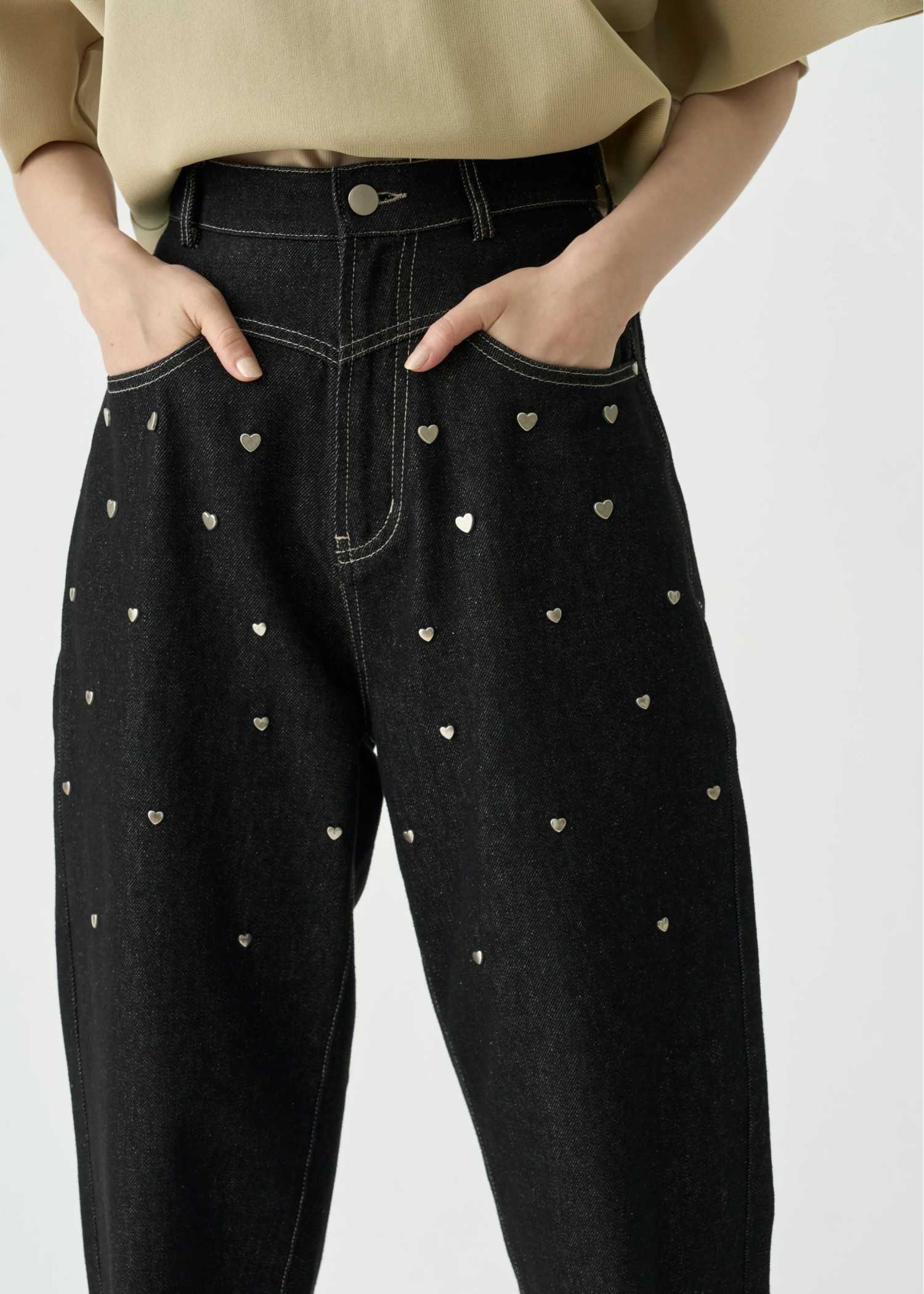 heart rivet & embroidery denim PT