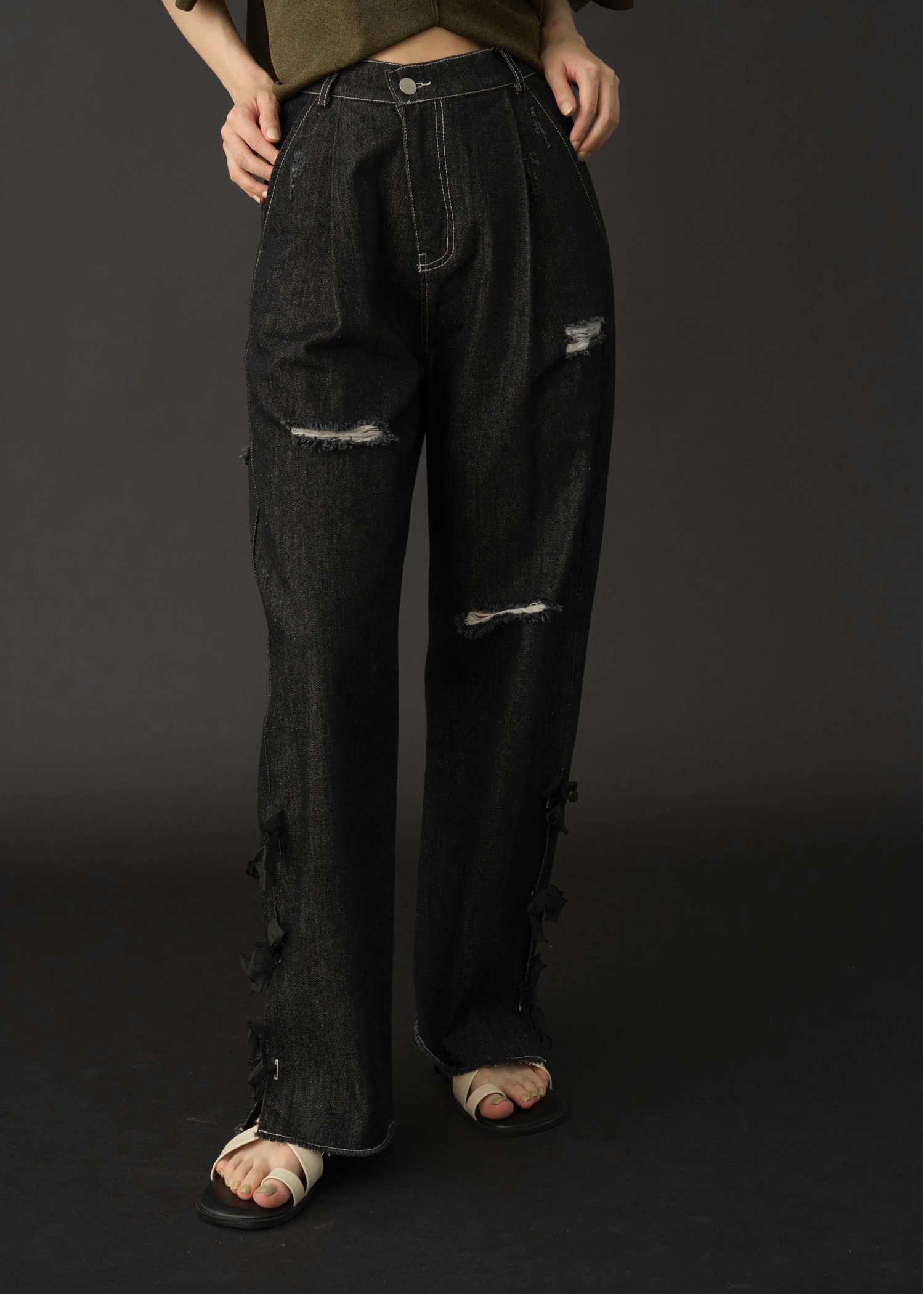 side organdy ribbon asymmetry belt denim PT