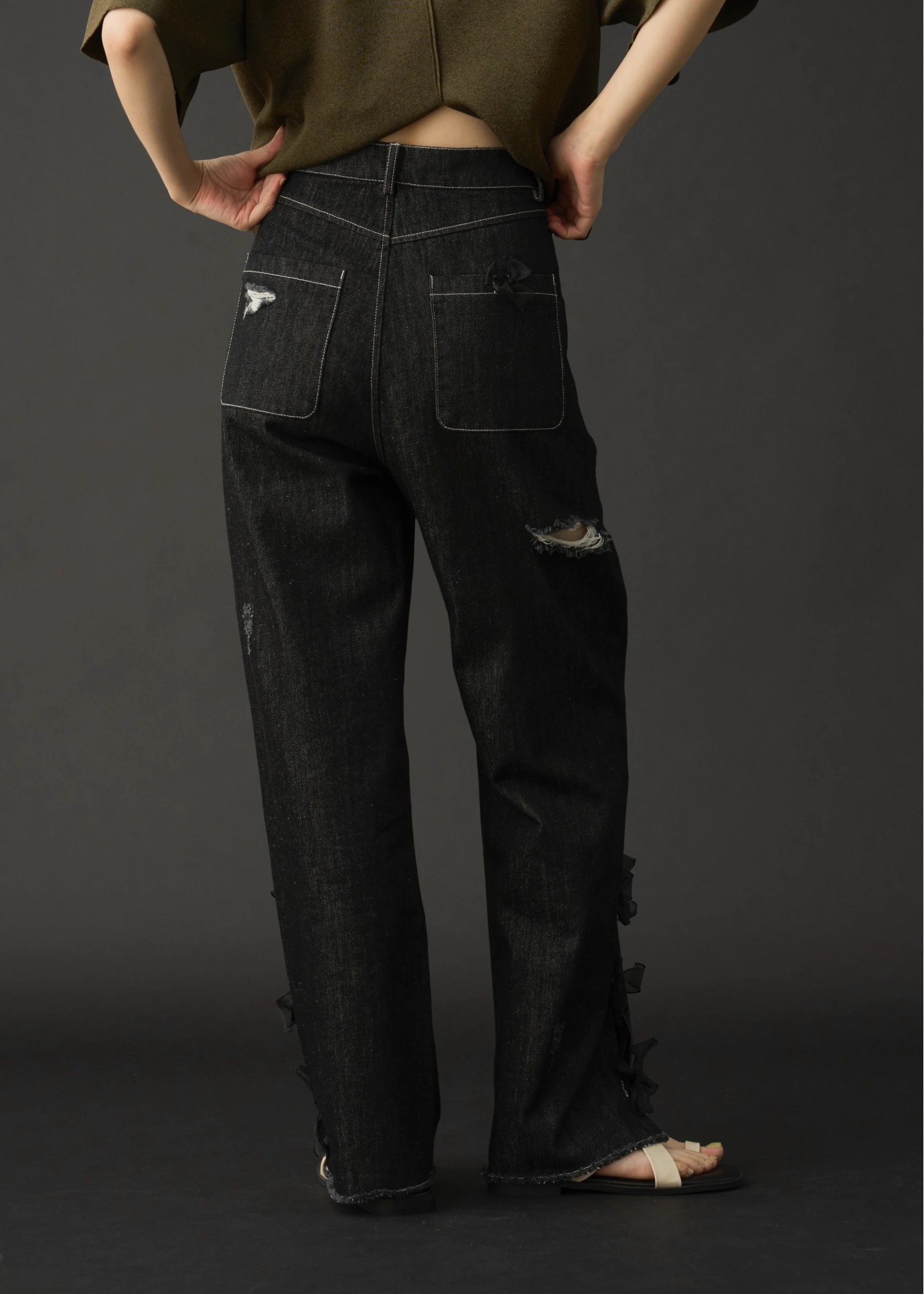 side organdy ribbon asymmetry belt denim PT