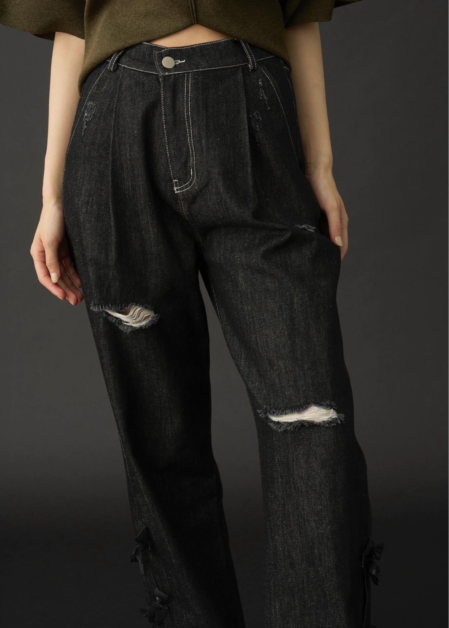 side organdy ribbon asymmetry belt denim PT