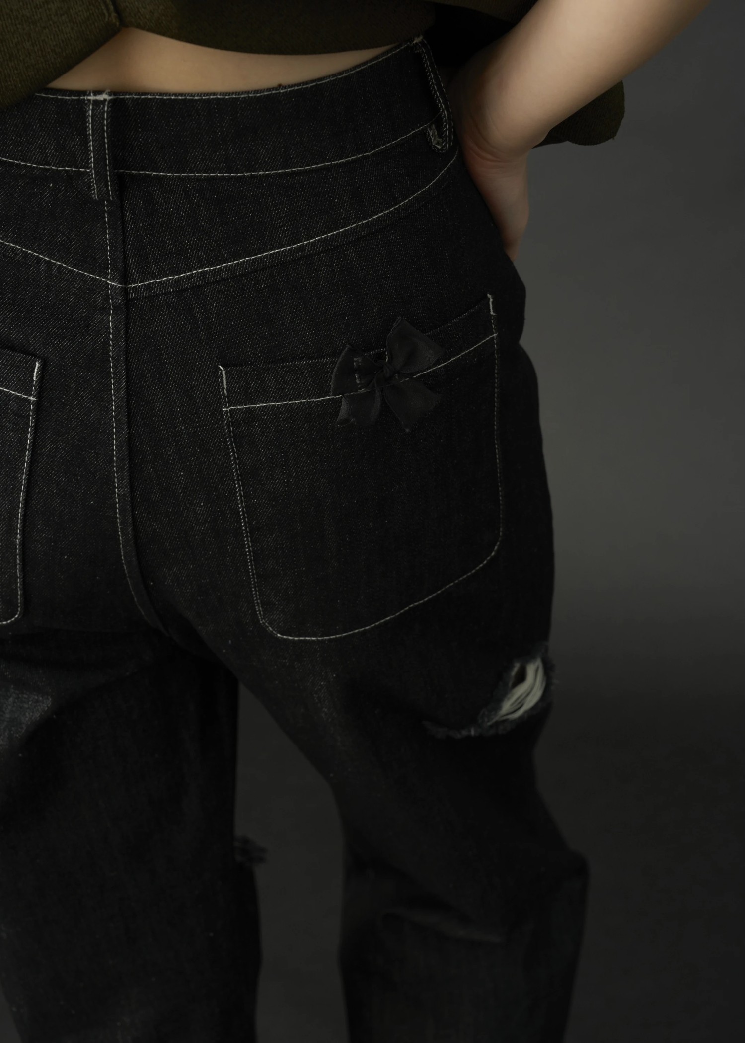 side organdy ribbon asymmetry belt denim PT