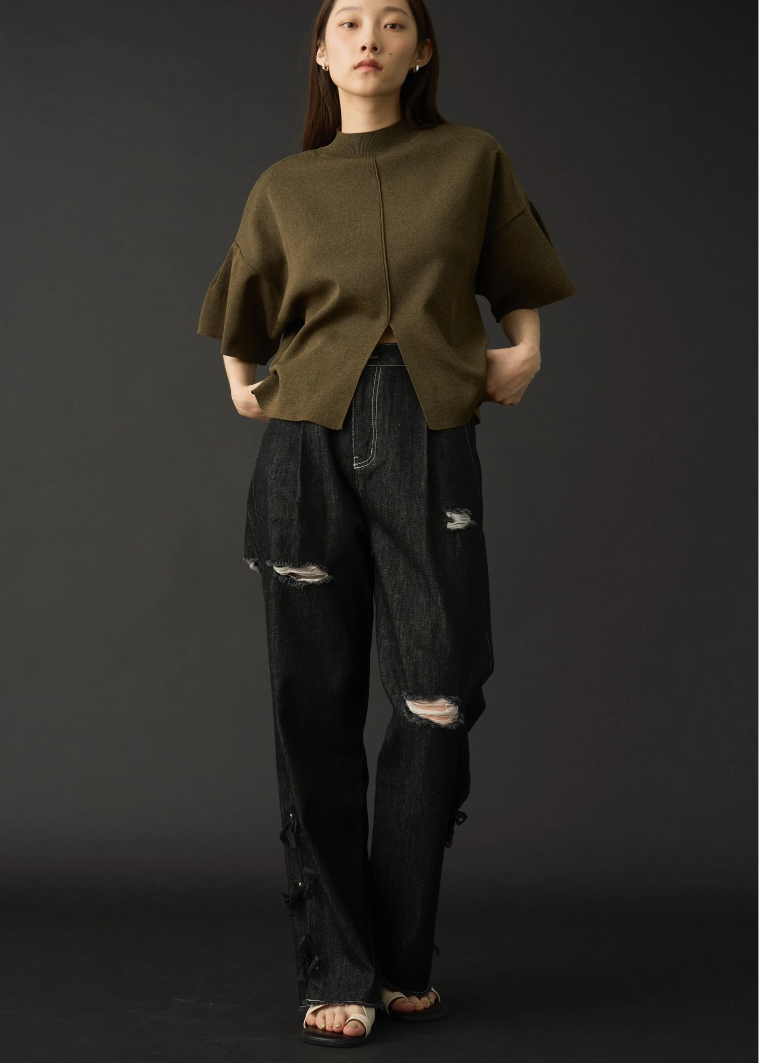 side organdy ribbon asymmetry belt denim PT