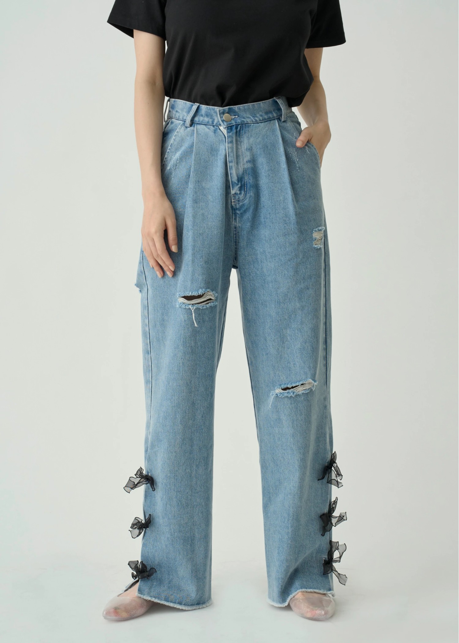 side organdy ribbon asymmetry belt denim PT