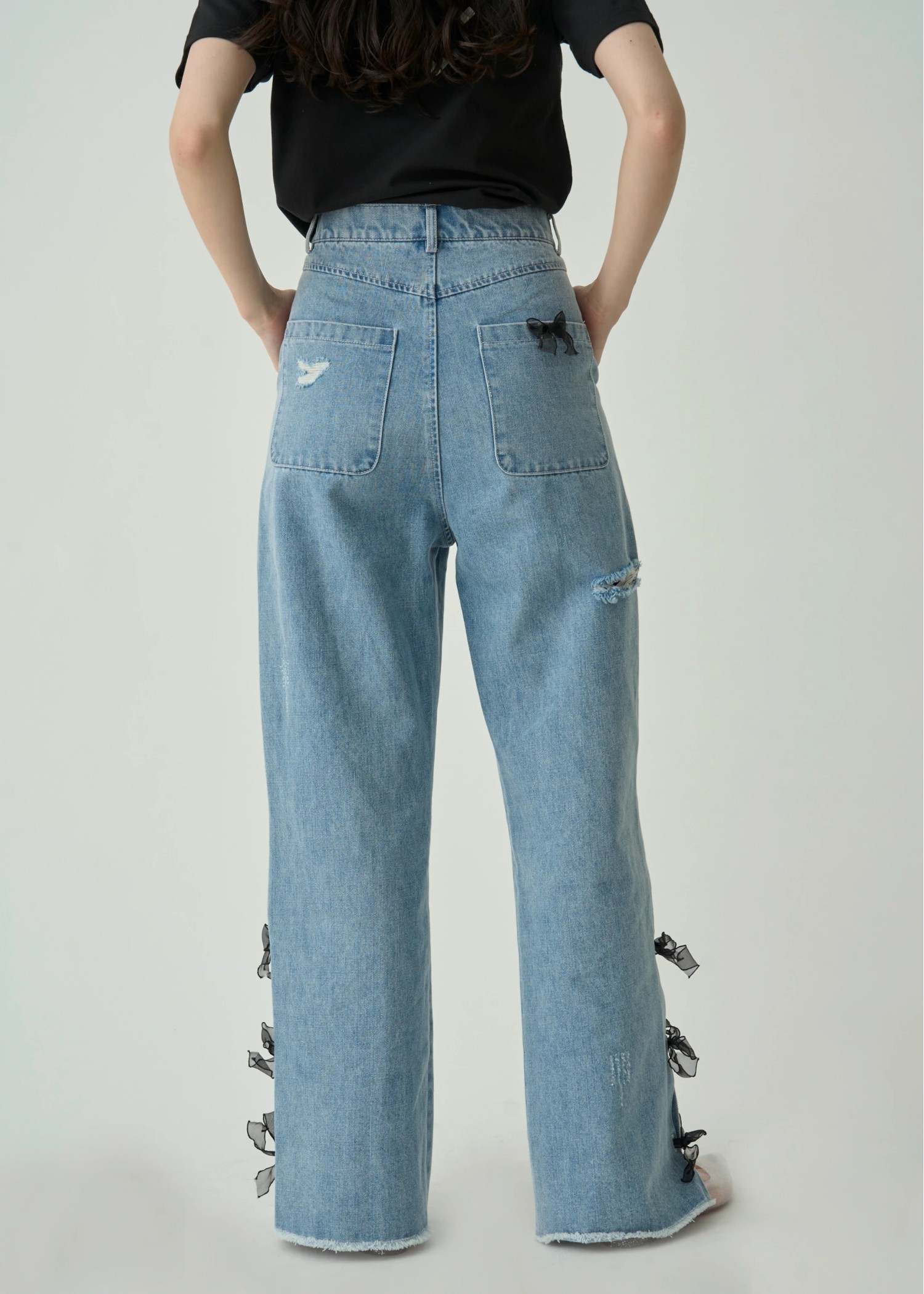 side organdy ribbon asymmetry belt denim PT