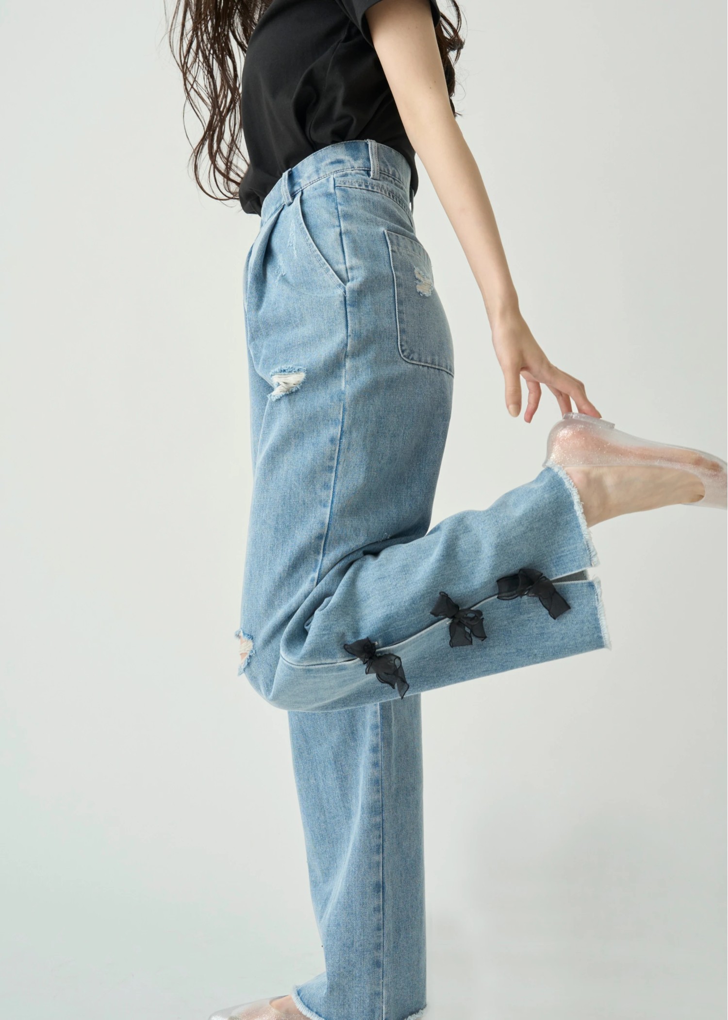 side organdy ribbon asymmetry belt denim PT
