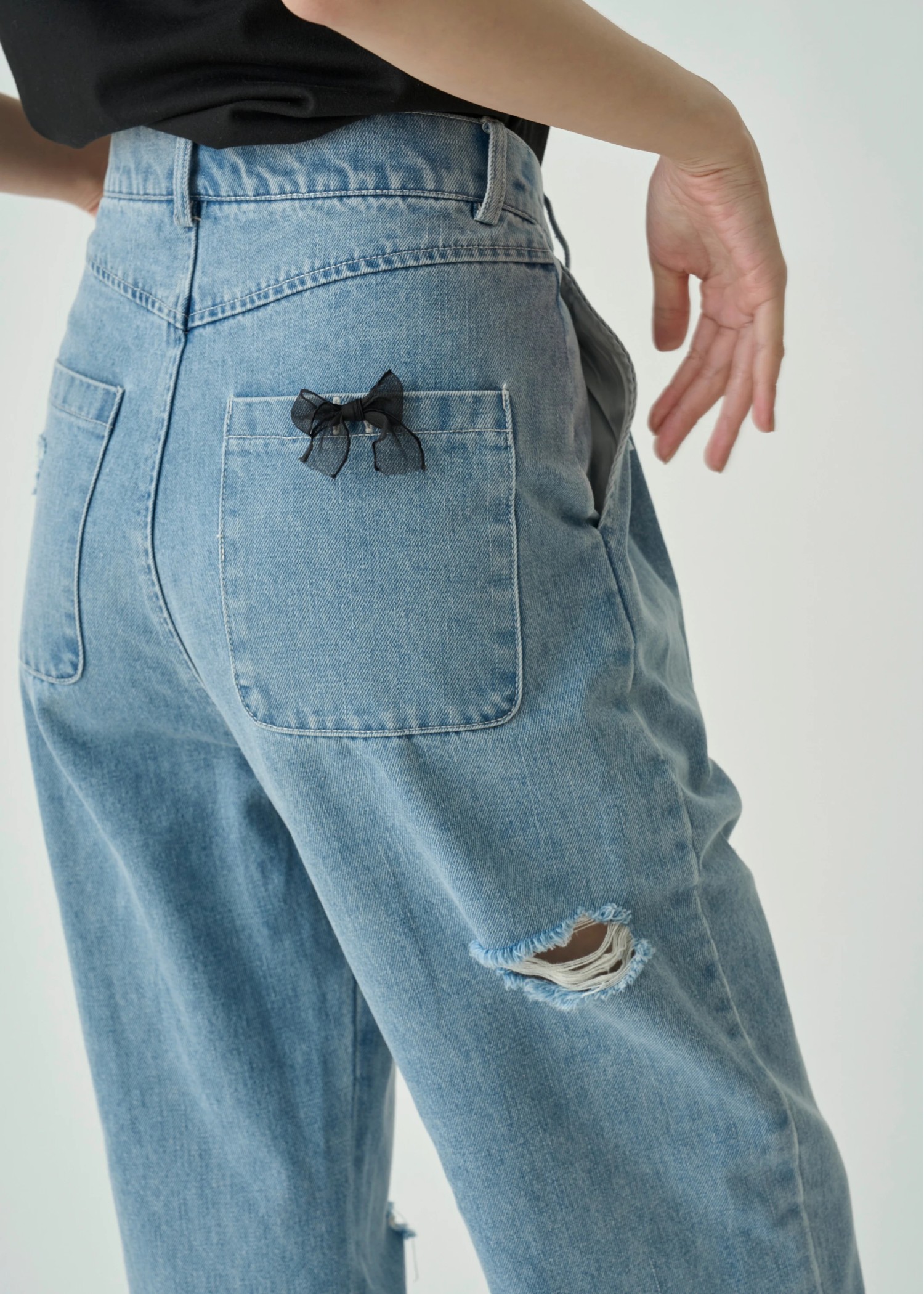 side organdy ribbon asymmetry belt denim PT