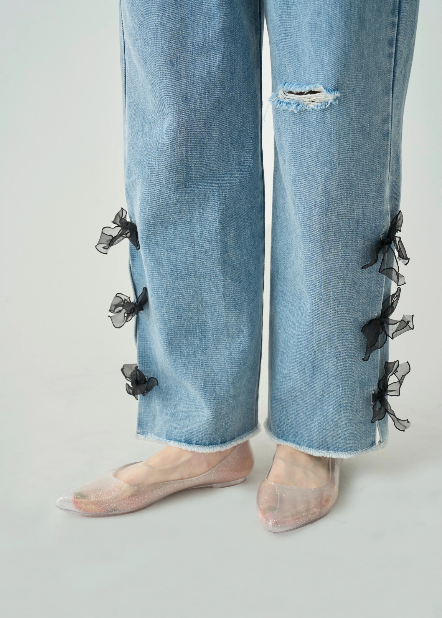 side organdy ribbon asymmetry belt denim PT