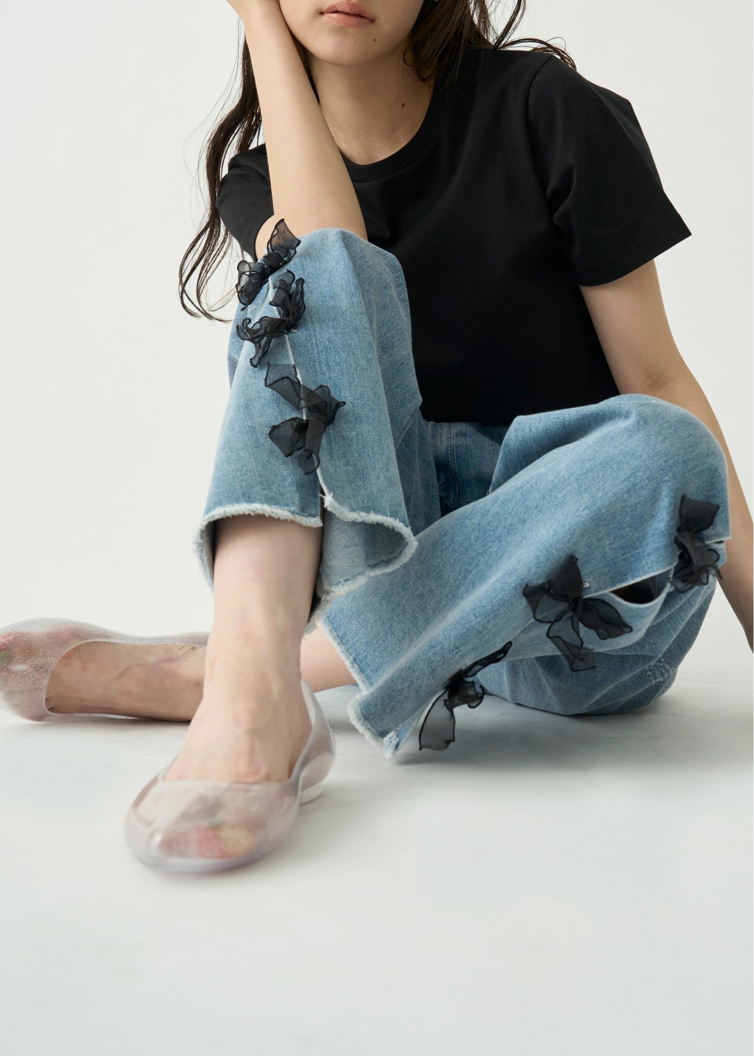 side organdy ribbon asymmetry belt denim PT