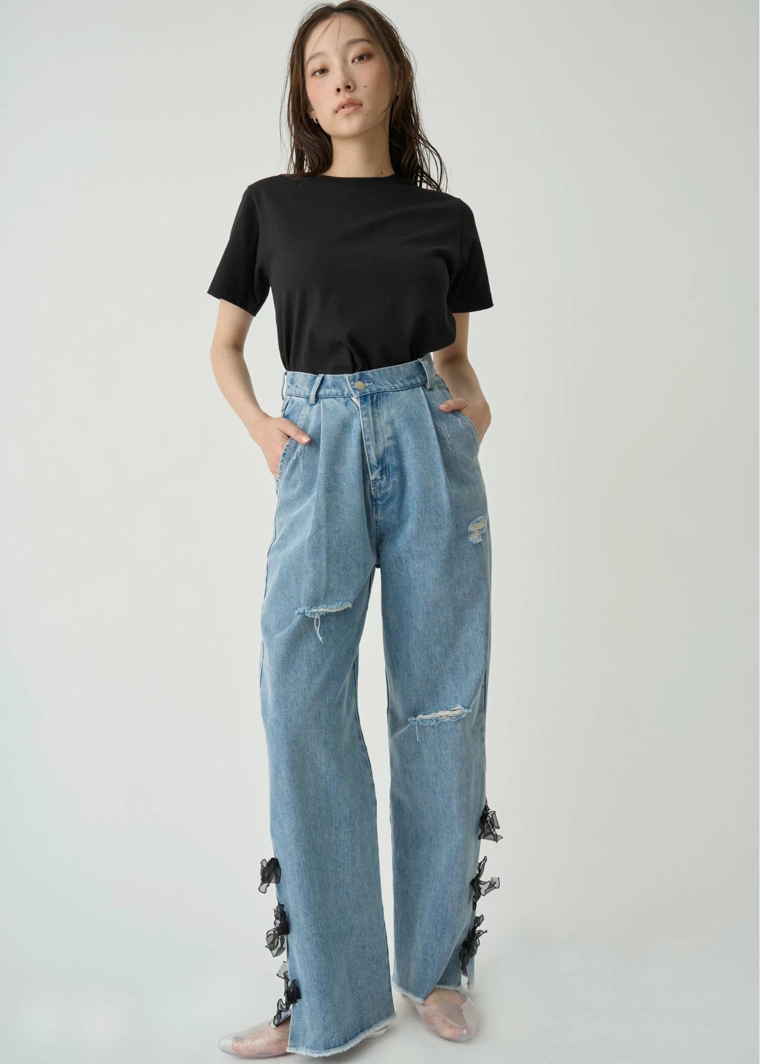 side organdy ribbon asymmetry belt denim PT