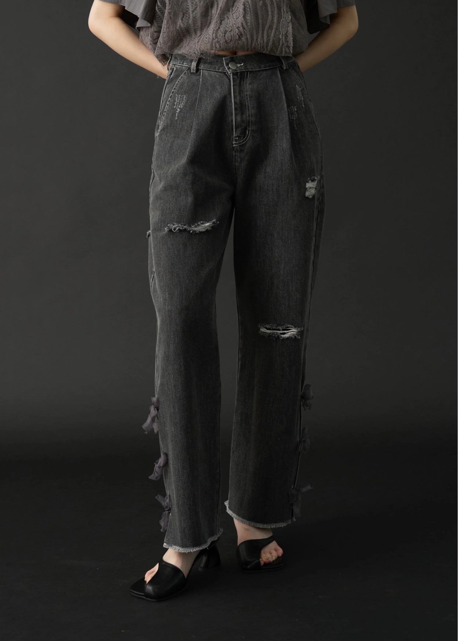 side organdy ribbon asymmetry belt denim PT