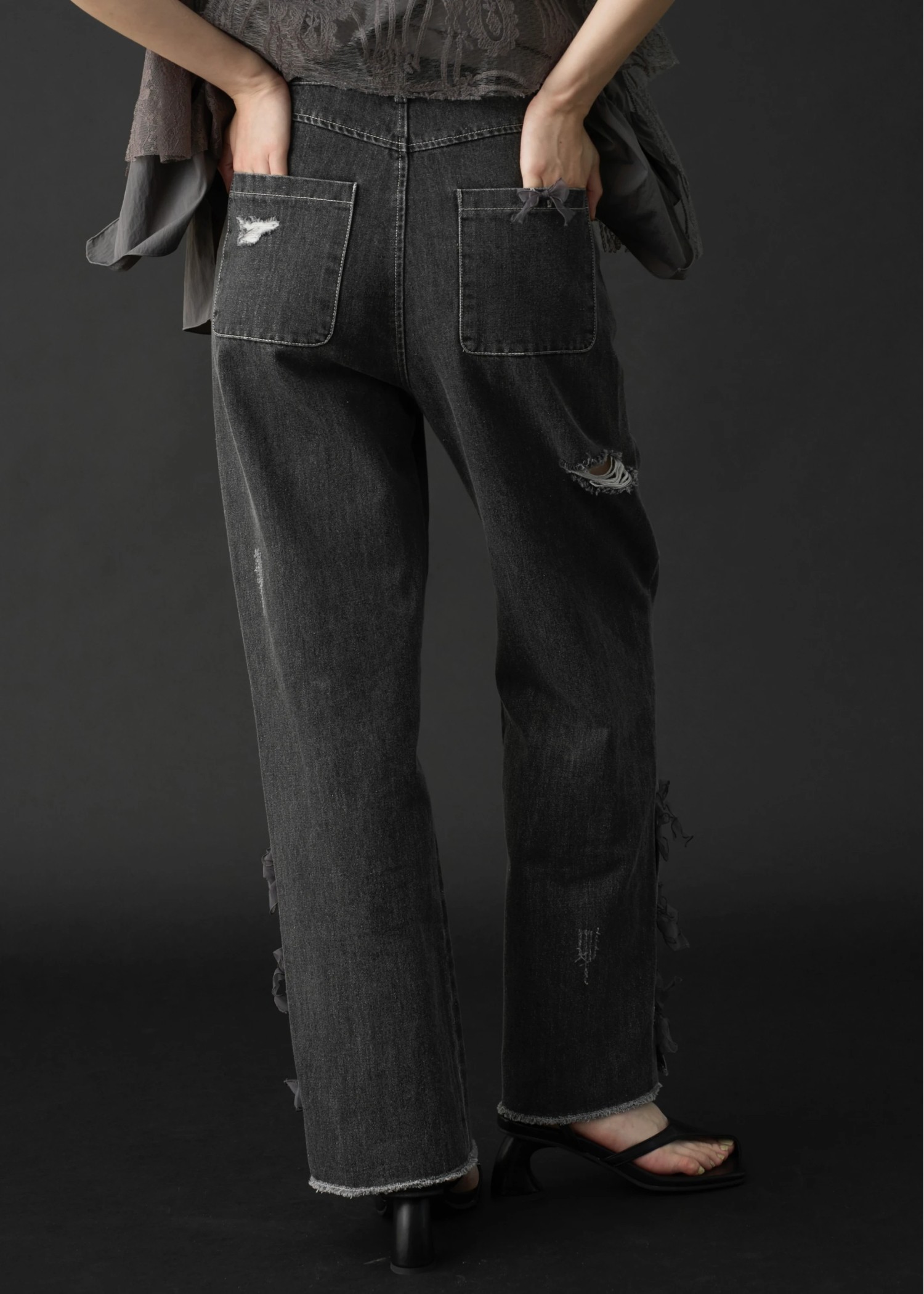 side organdy ribbon asymmetry belt denim PT