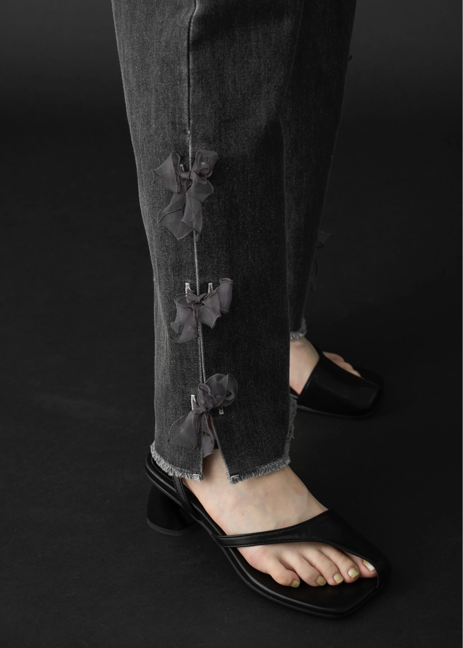 side organdy ribbon asymmetry belt denim PT