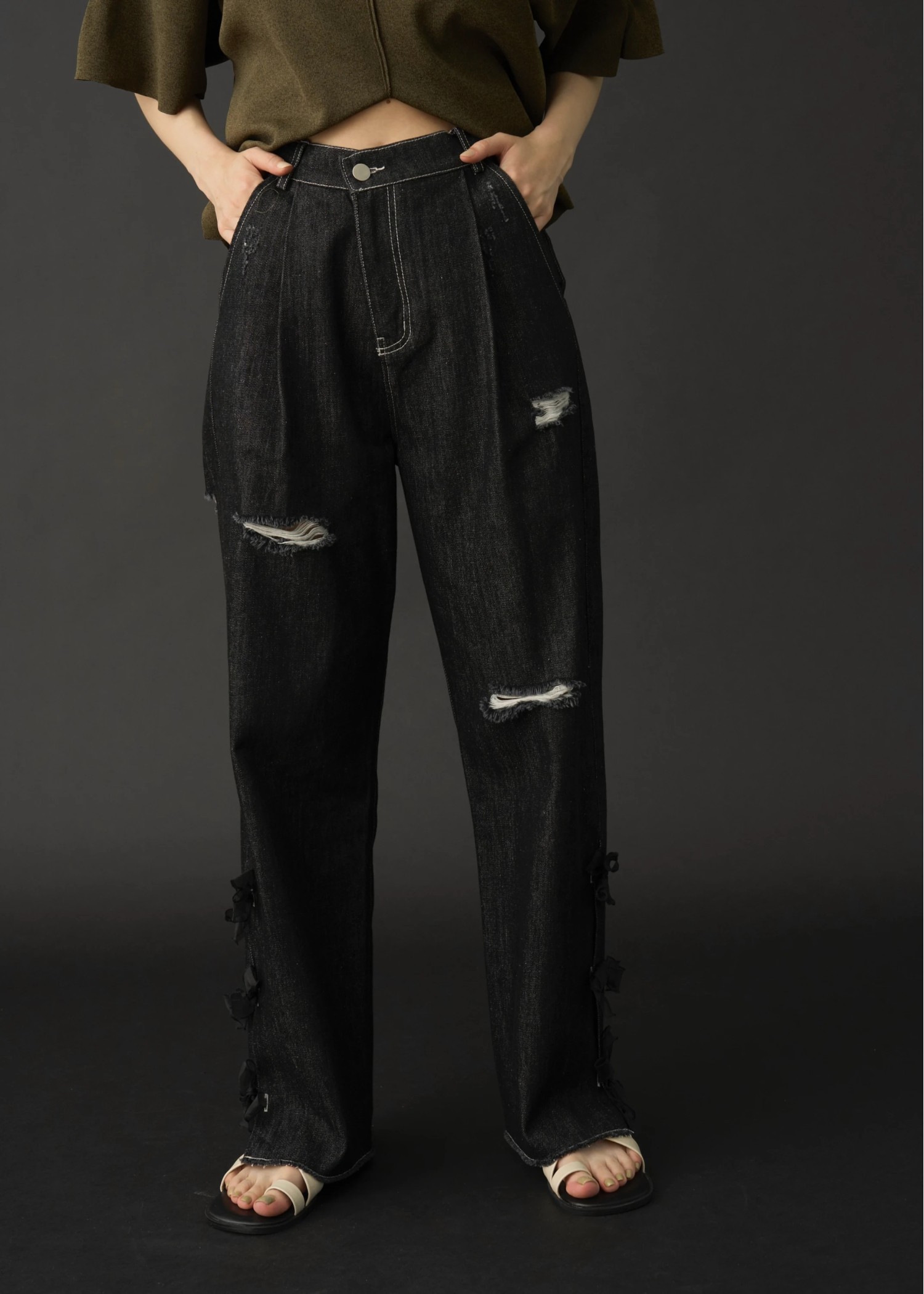 side organdy ribbon asymmetry belt denim PT