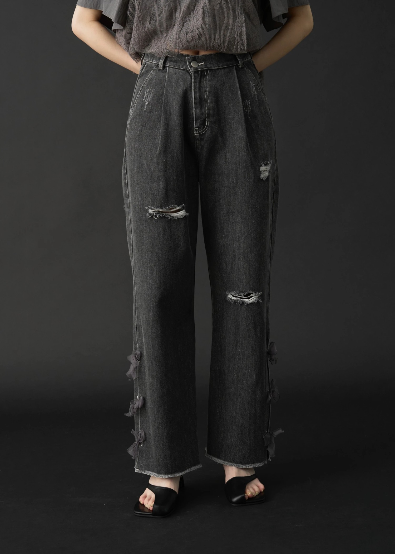 side organdy ribbon asymmetry belt denim PT