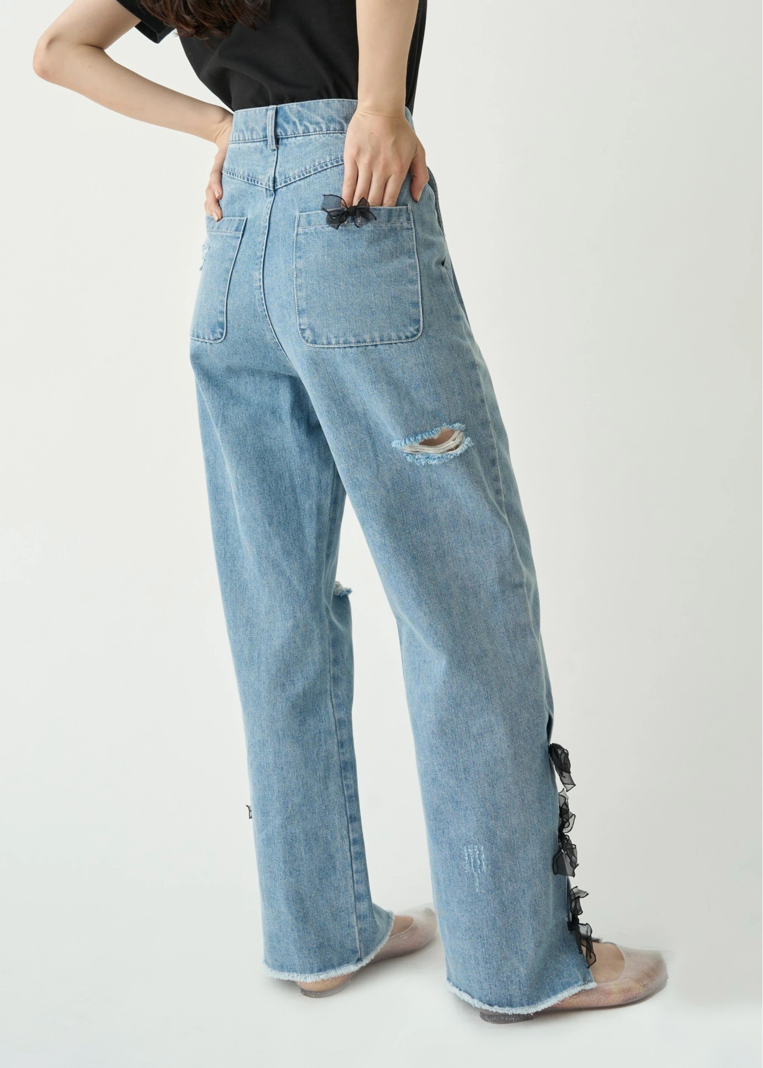 side organdy ribbon asymmetry belt denim PT