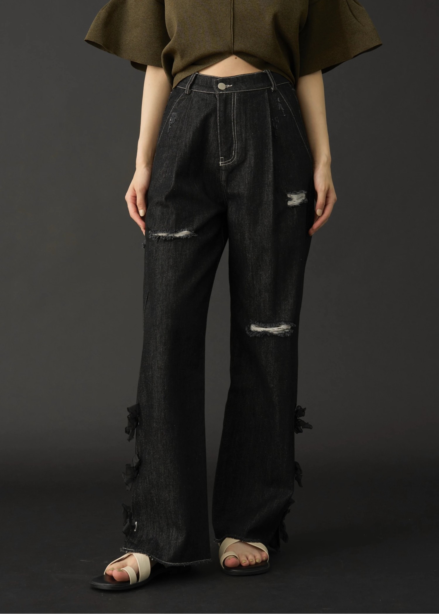 side organdy ribbon asymmetry belt denim PT