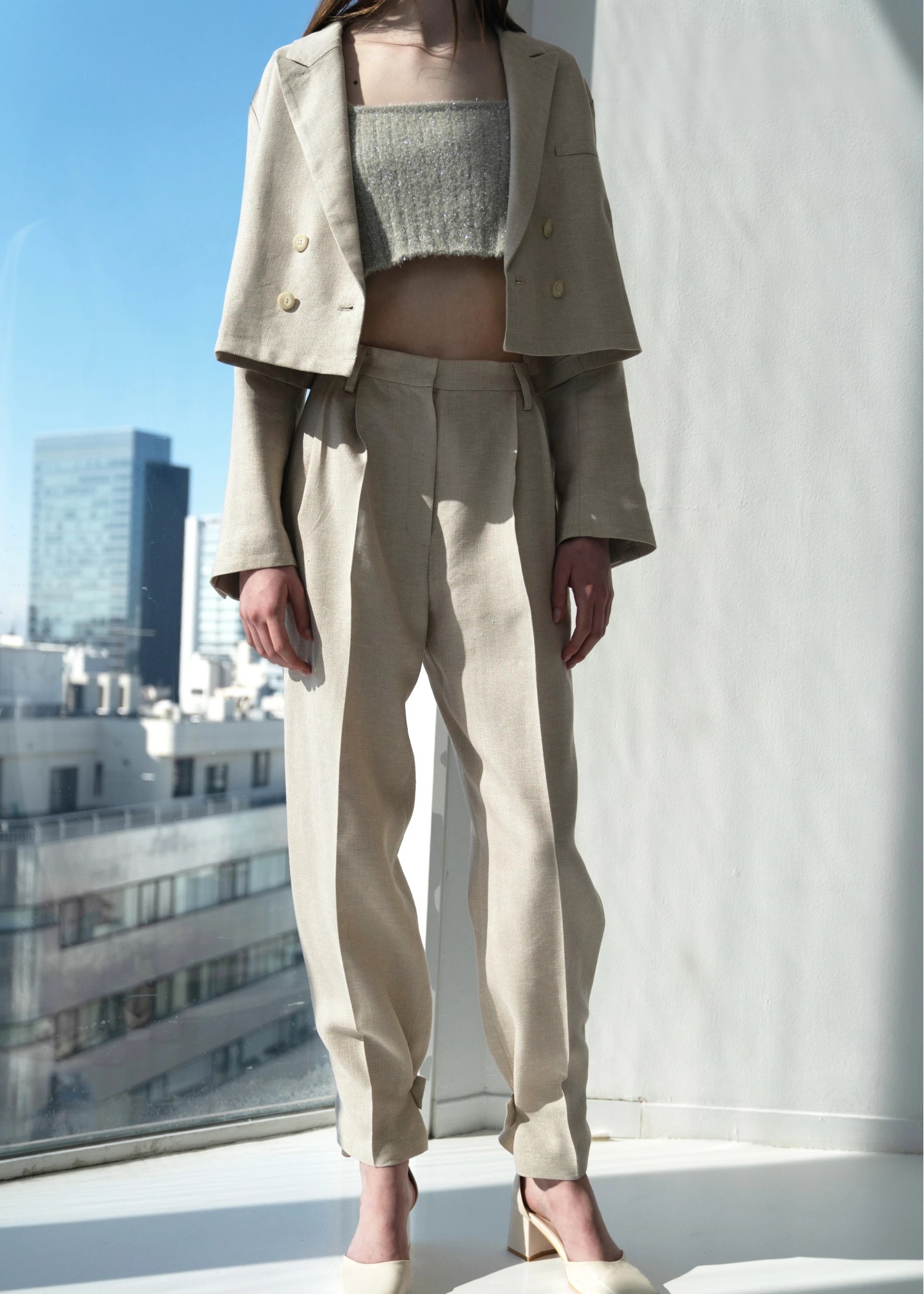 lame linen twill 2tuck hem belt PT