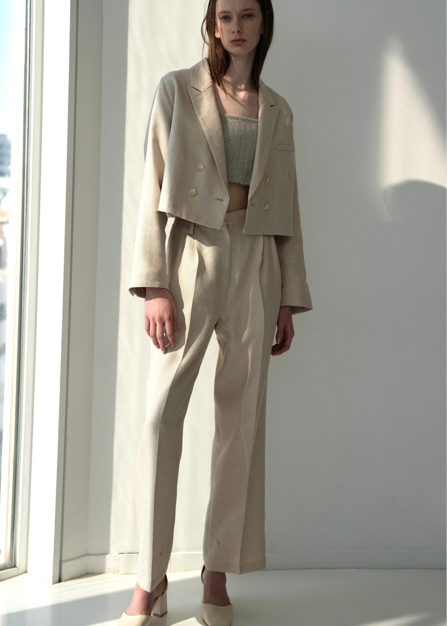 lame linen twill 2tuck hem belt PT